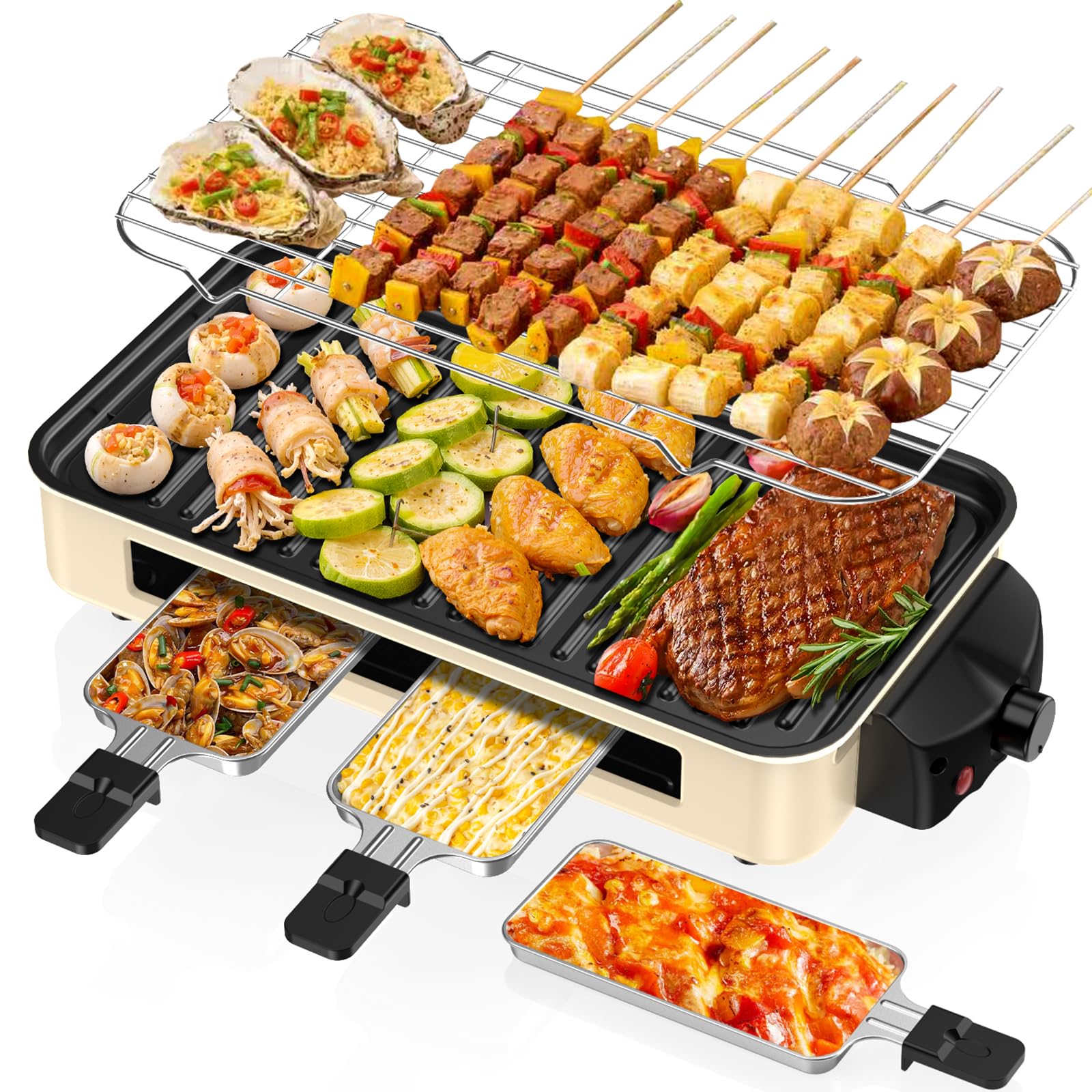 Electric Indoor Grill 1500W -2 in 1 Smokeless Indoor Grill for Kitchen with Non-stick Removable Grill & Griddle Plate,Temperatur