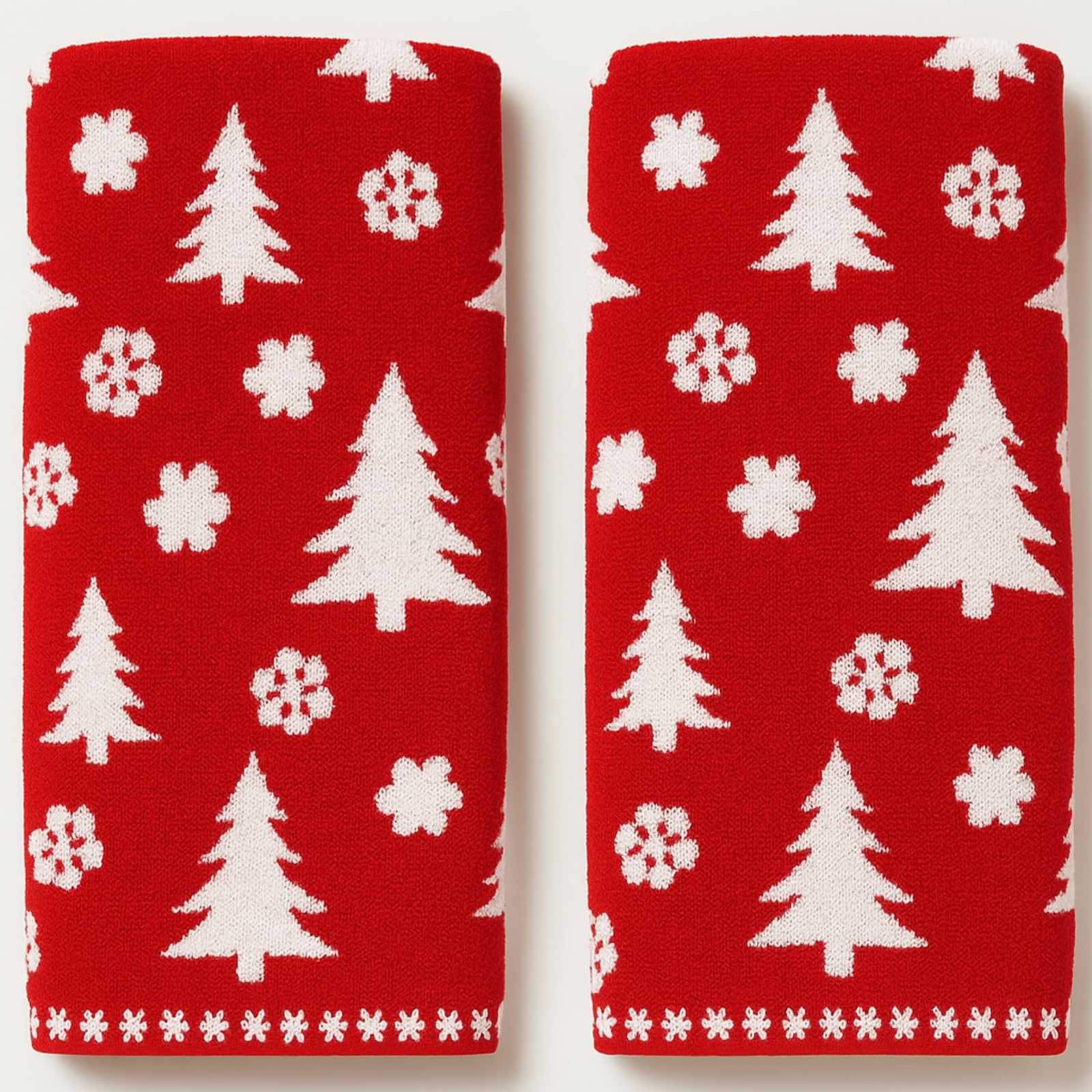 Peryiter 2 Pcs Christmas Hand Towels Red Christmas Tree Towels for Bathroom 100% Cotton Highly Absorbent Soft Decorative Kitchen
