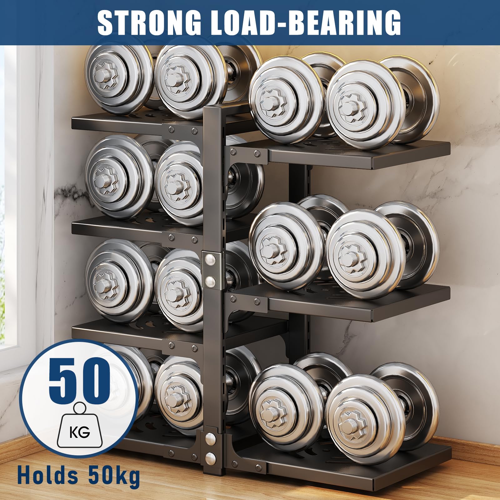 Pot Rack Organizers:Casonnik 7-Tier Adjustable Heavy Duty Pan Organizer Rack For Cabinet