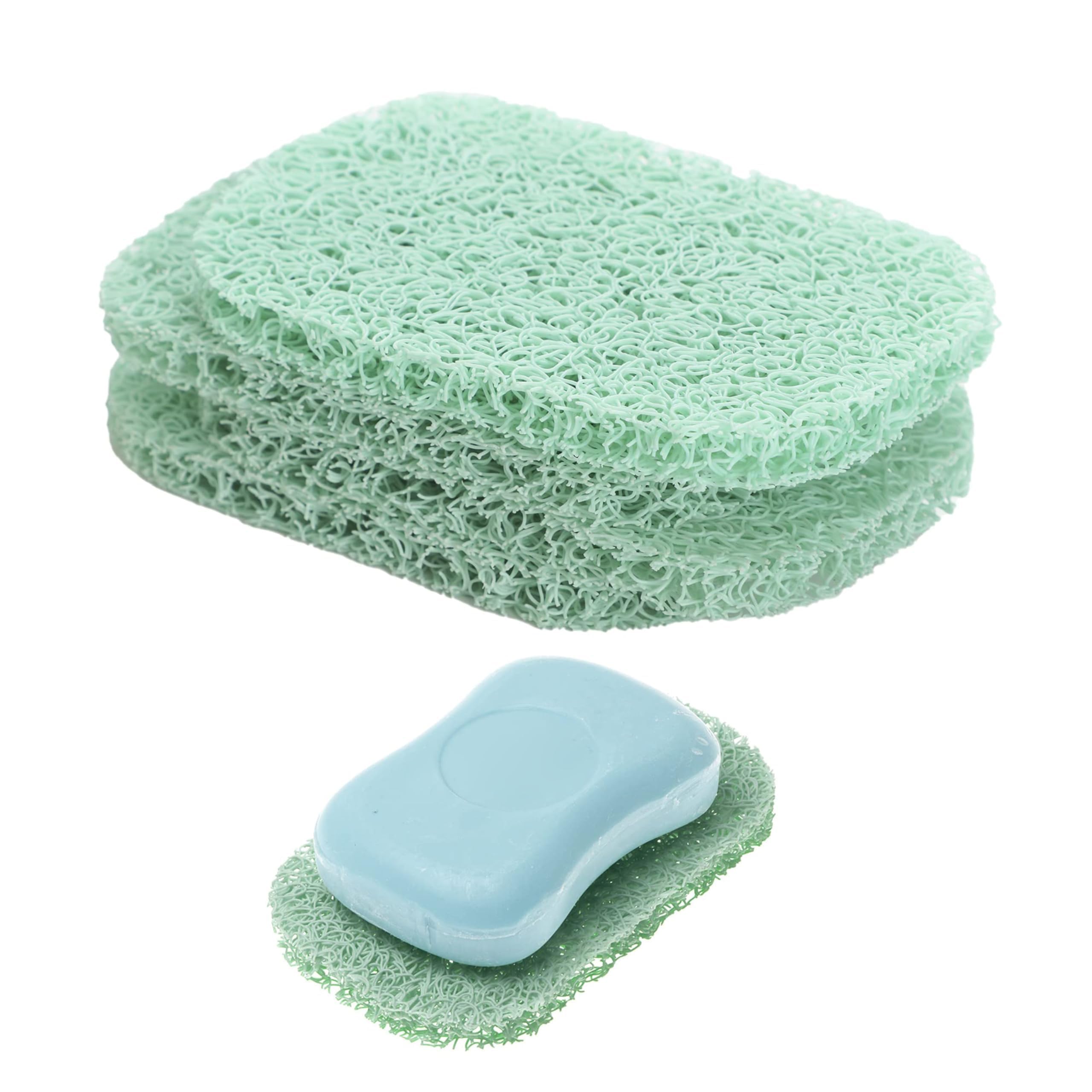 Snowkingdom 4 Pack Green Soap Saver Draining Lift Pad 2.9 '' x 4.5 '' PVC BPA-free Non-Slip Durable