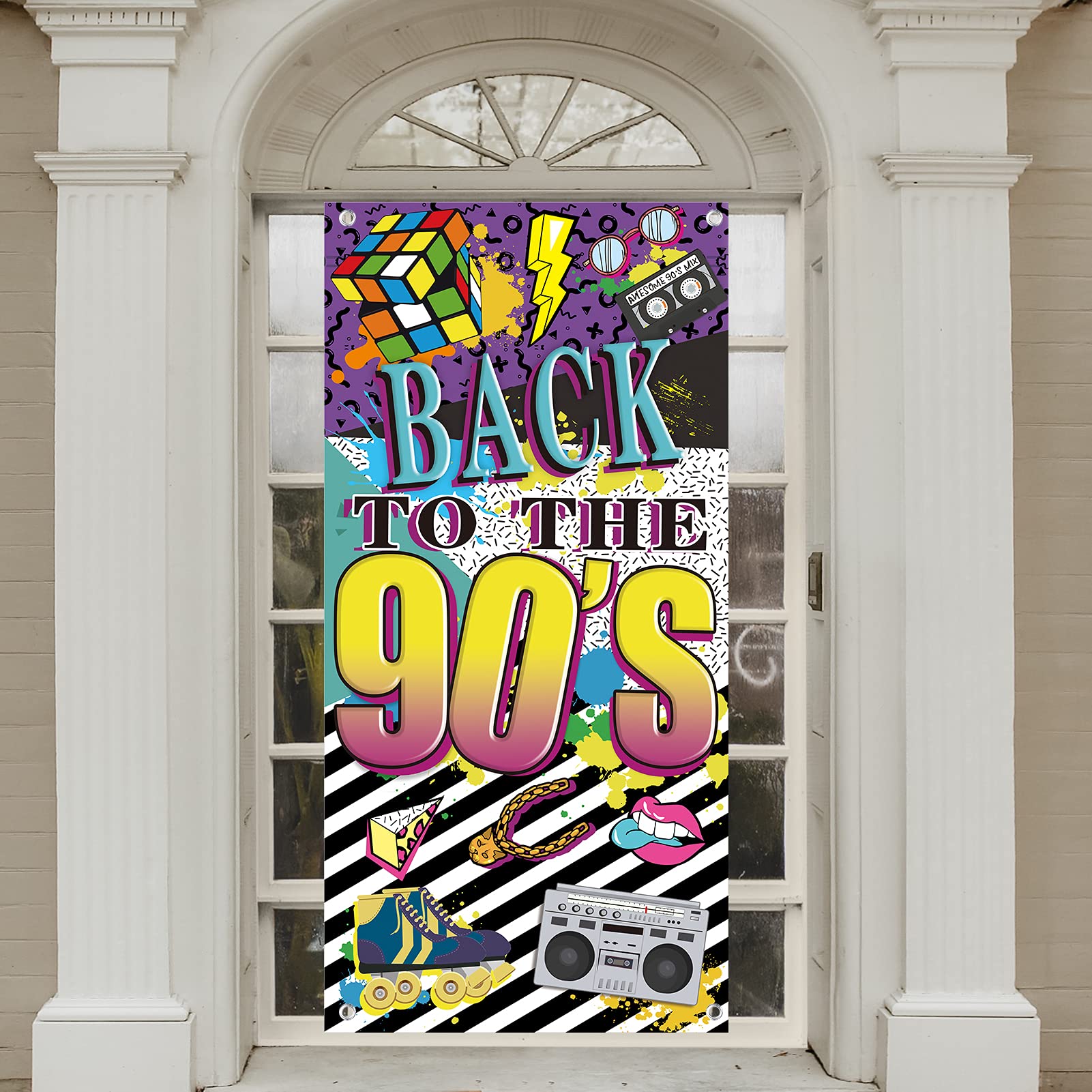 90S Themed Door Banner Party Decorations For Adults, 90'S Hip Hop Theme Graffiti Birthday Door Backdrop Party Supplies, Back To