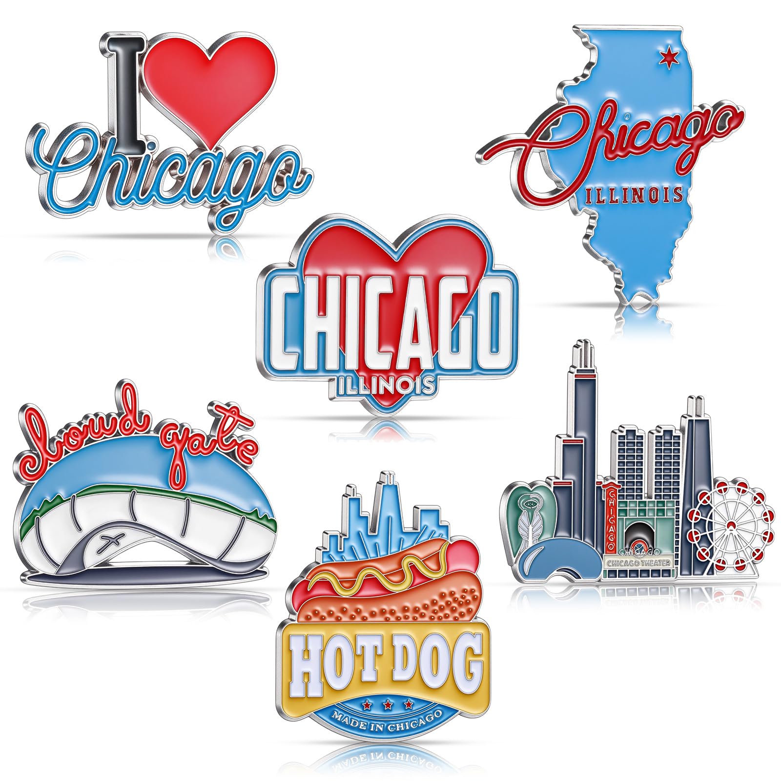 Konohan 6 Pcs Chicago Magnets for Refrigerator Metal USA Fridge Magnet Magnetic Chicago Souvenirs Gifts USA City Magnetic Refrig