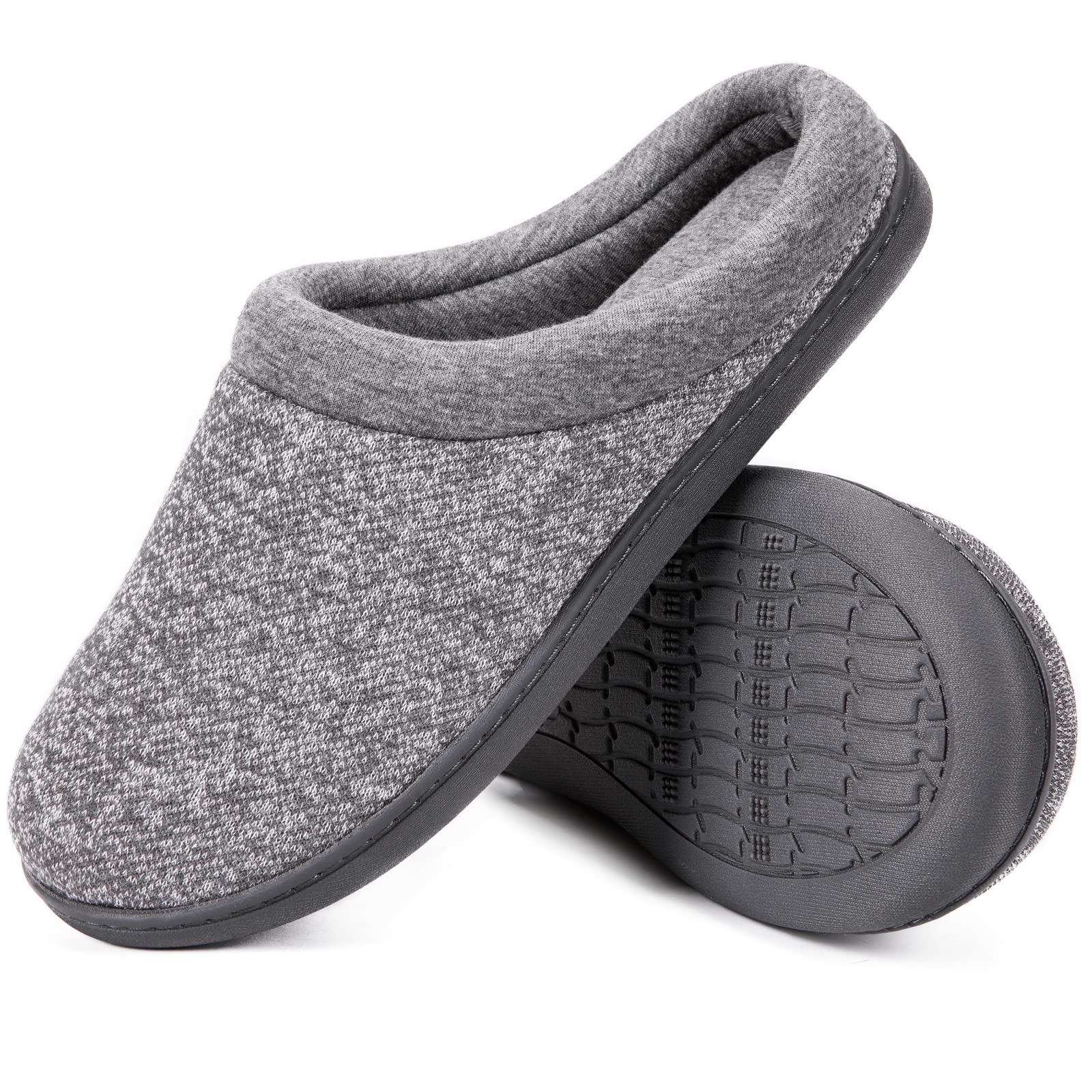 Womens Comfort Slip On Memory Foam Slippers French Terry Lining House Slippers Wdurable Sole (Medium  7-8 B(M) Us, Light Gray)