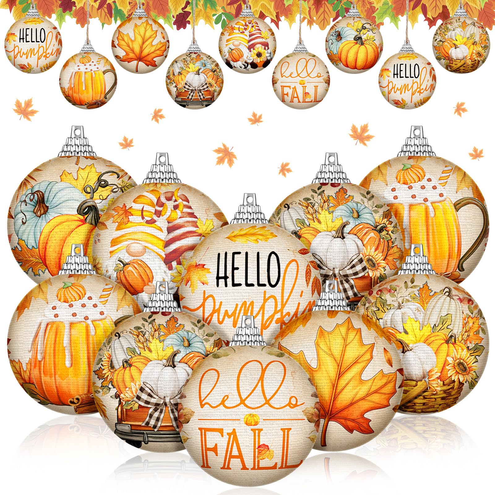 Outus 16 Pcs Thanksgiving Ornaments Ball for Tree Fall Autumn Ball Decorations Pumpkin Maple Leaf Hanging Ornament for Fall Harv