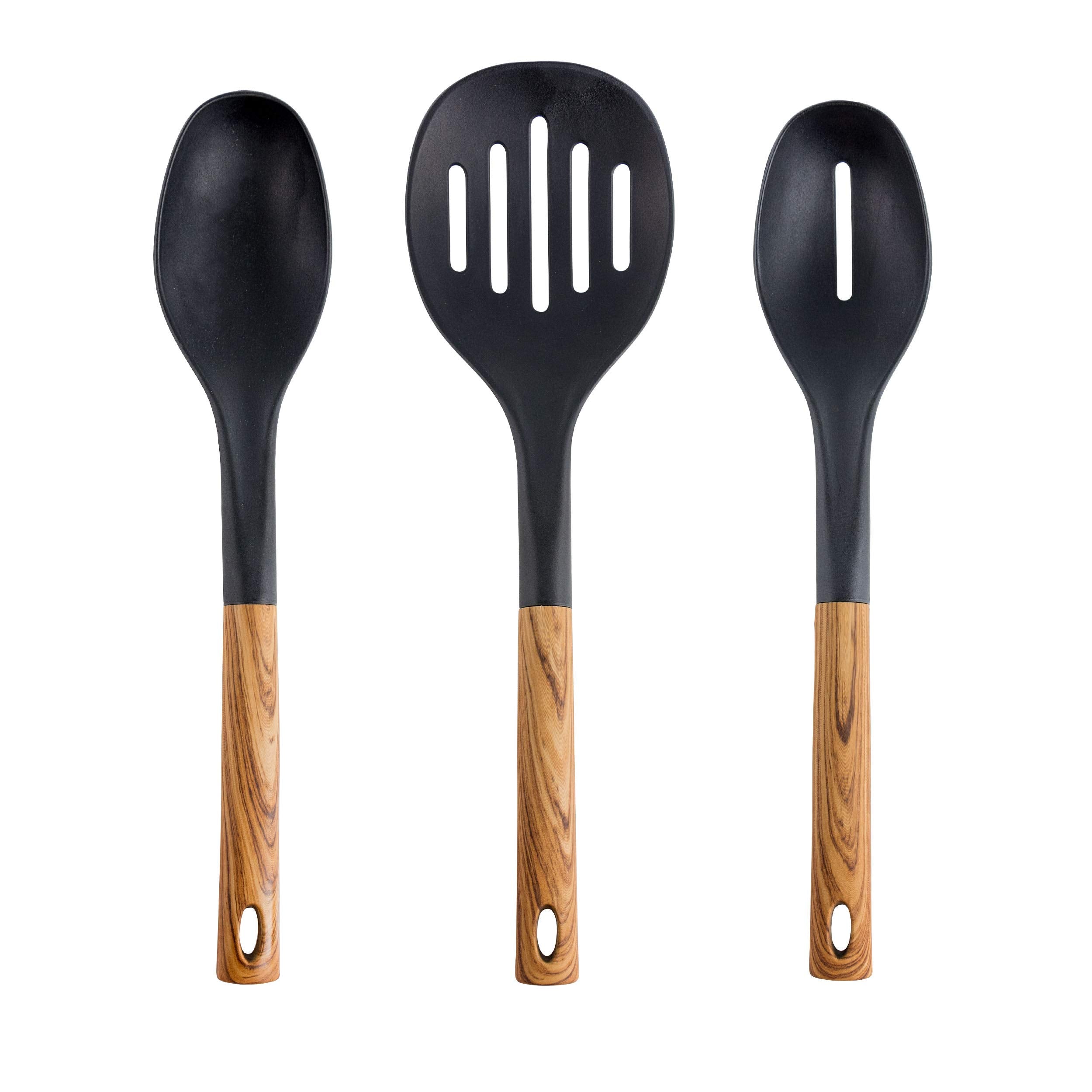 Megachef Nylon Tool Cookware Utensil Set, 7 Piece, Black and Wood Texture