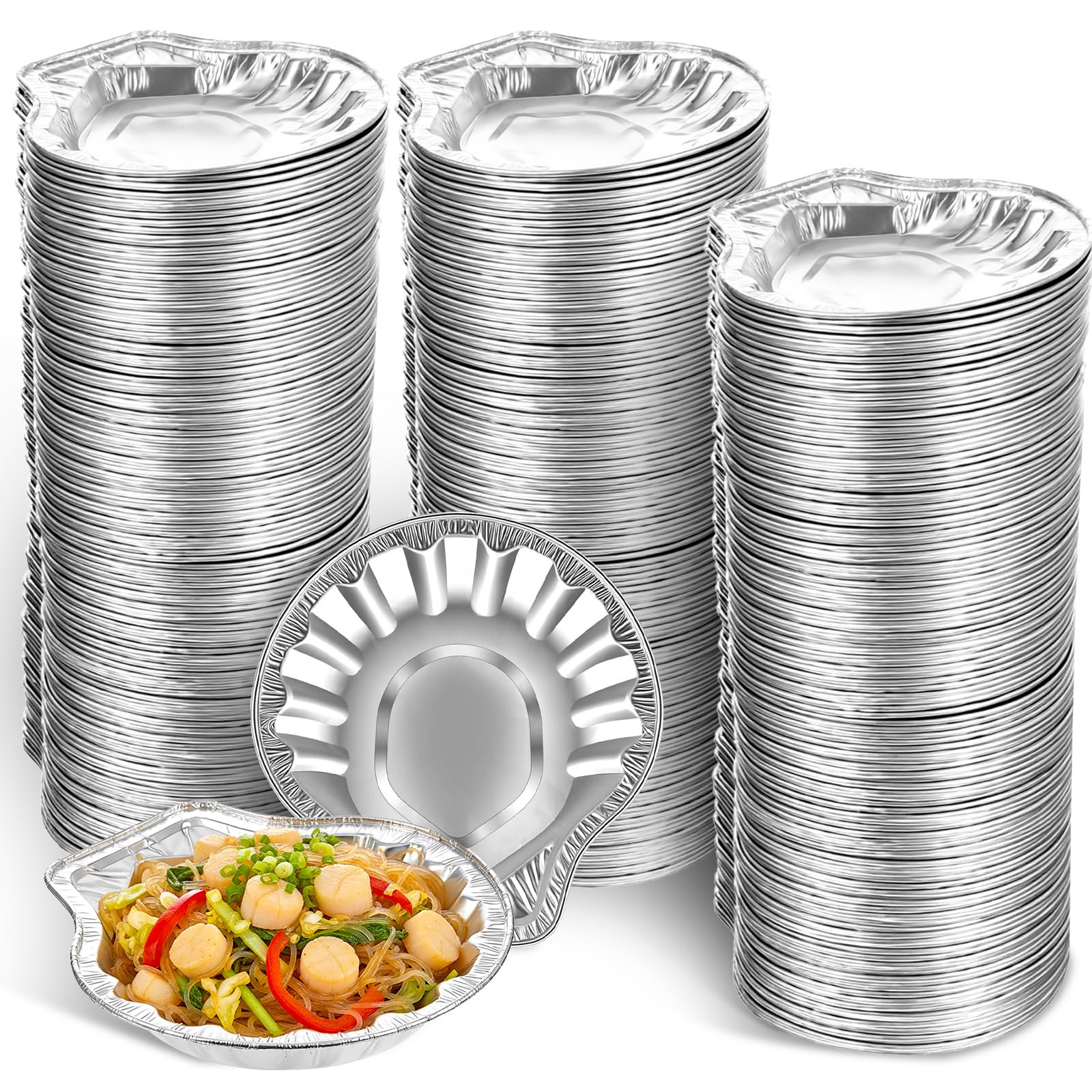 Xaajooio 250 Pack Aluminum Foil Clam Shells Oyster Pan Disposable Food Shell Pans Grillable Baking Dish Pie Tins Plate for Servi