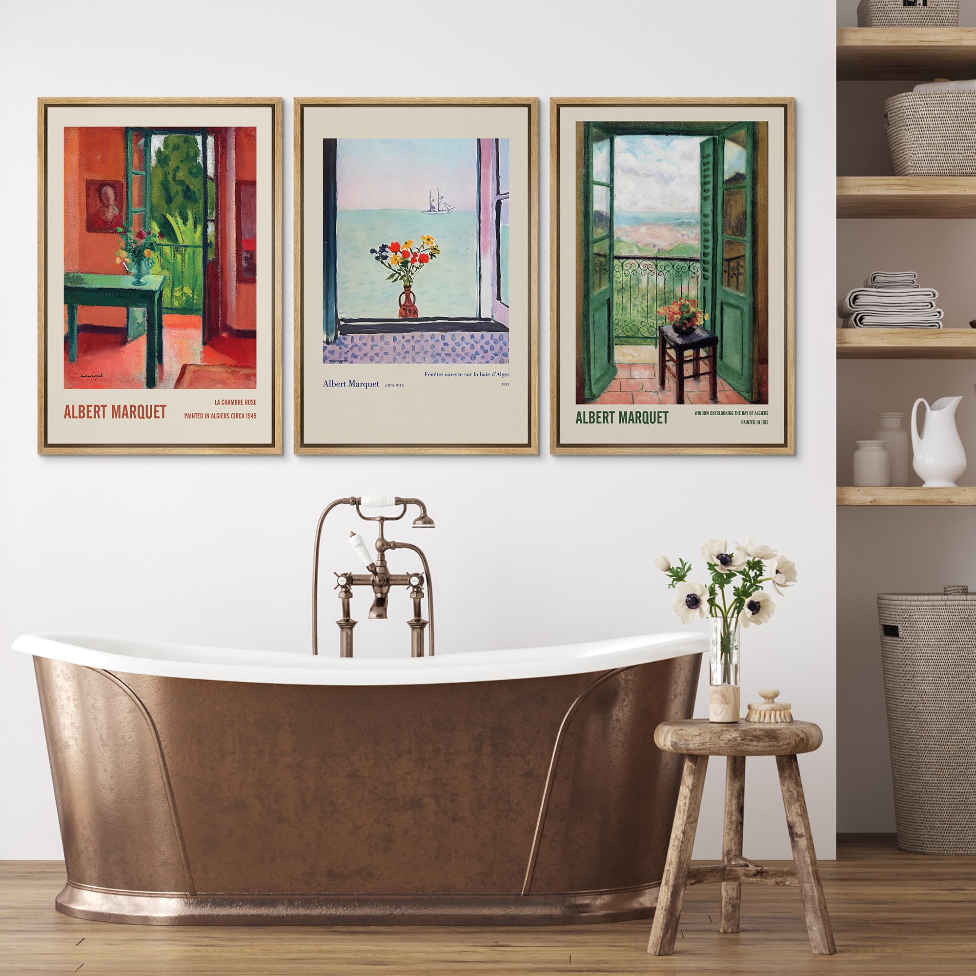 Wall26 Framed Canvas Print Wall Art Set Albert Marquet Inspired Window Views Illustrations Modern Art Decorative Floral Botanica