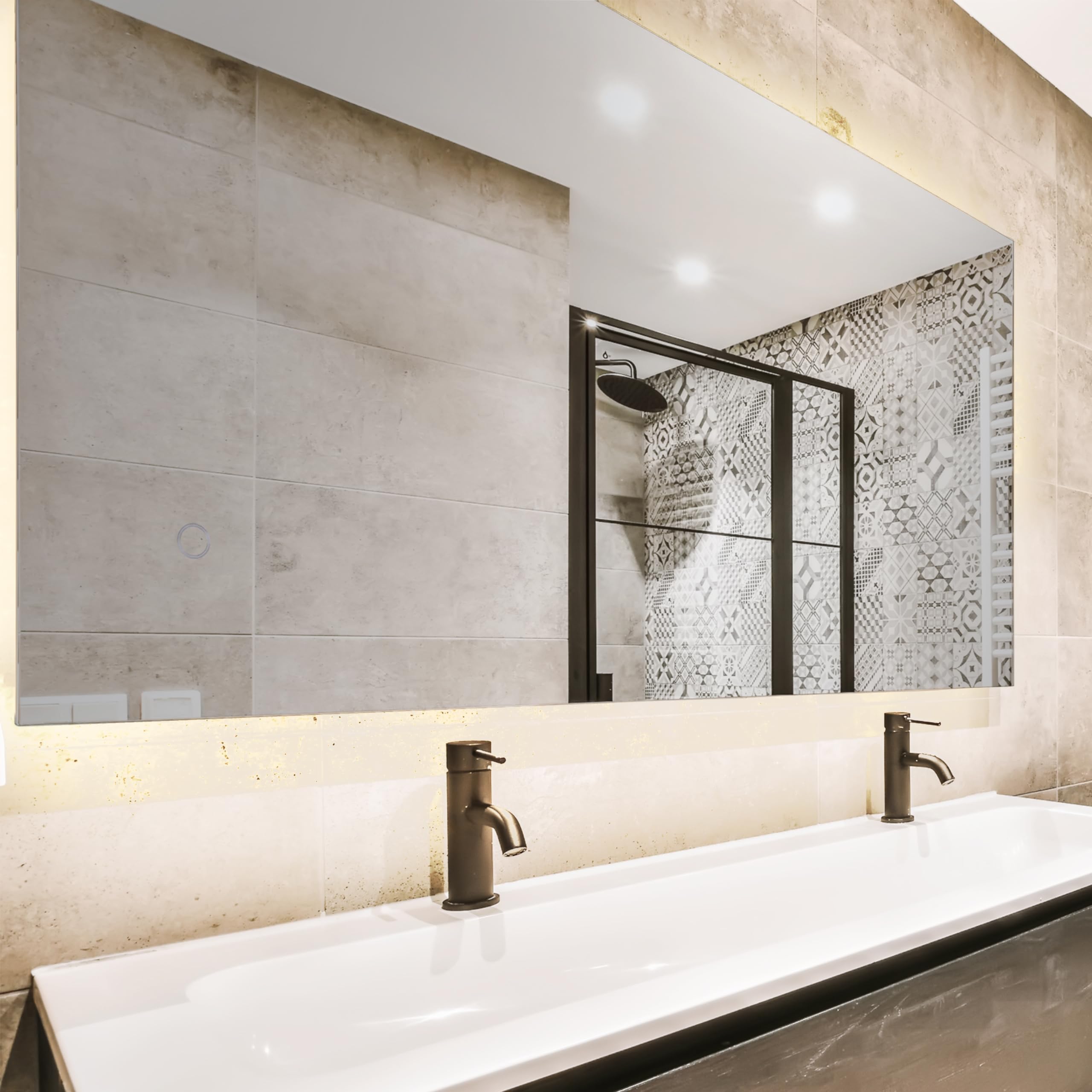 JONATHAN Y Nora 22 x 48 Large Rectangular Frameless LED Bathroom Vanity Mirror with Anti-Fog Backlit Dimmable Smart Touch Sensor