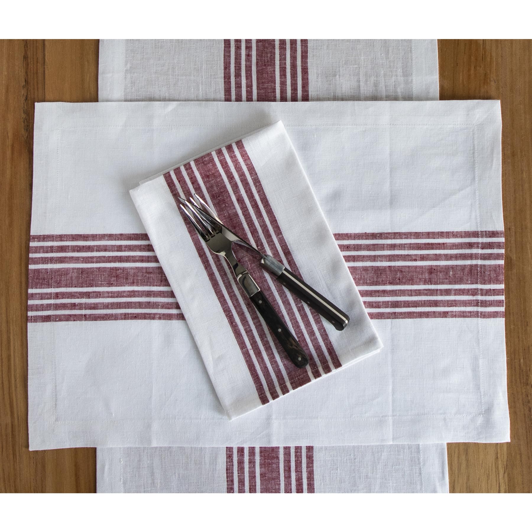 Solino Home Farmhouse Stripe Linen Table Runner 120 Inches Long - 100% Pure Linen 14 X 120 Inch Extra Long Table Runner, Burgund