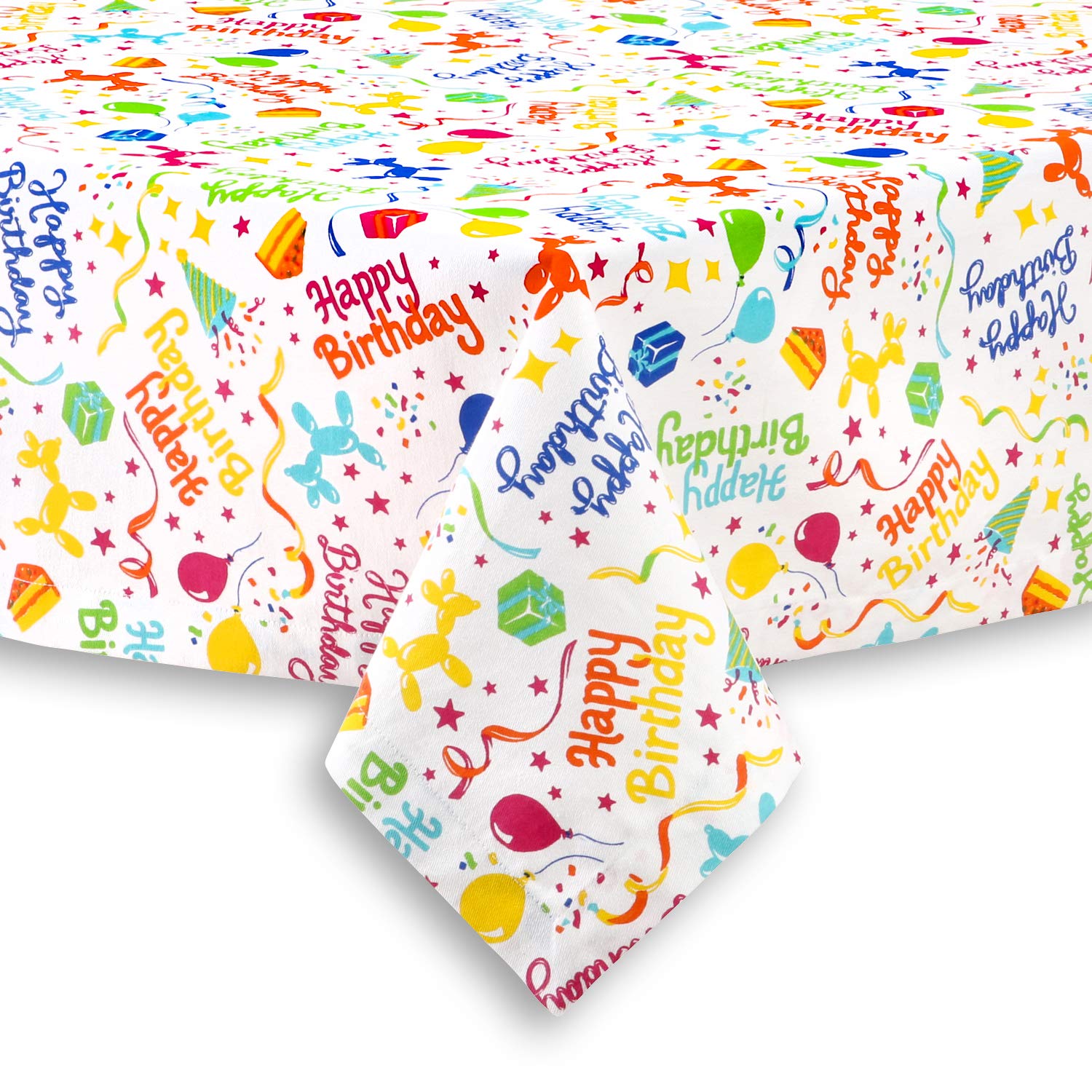Cackleberry Home Happy Birthday Balloon Dogs Cotton Fabric Tablecloth, 60 X 84 Oval