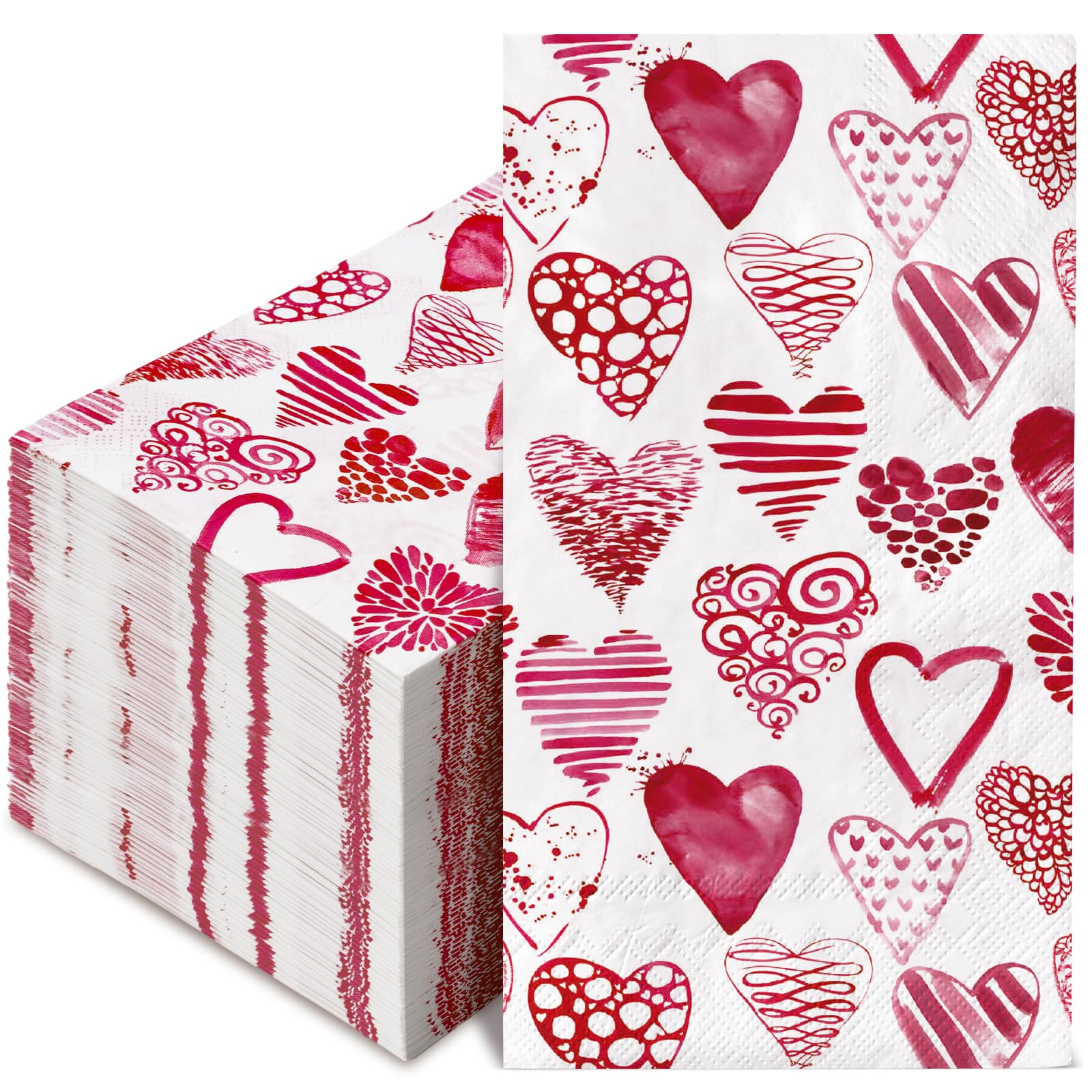 Anydesign 80 Sheet Valentines Day Guest Napkins Watercolor Pink Heart Disposable Decorative Hand Paper Napkin Towel For Bathroom