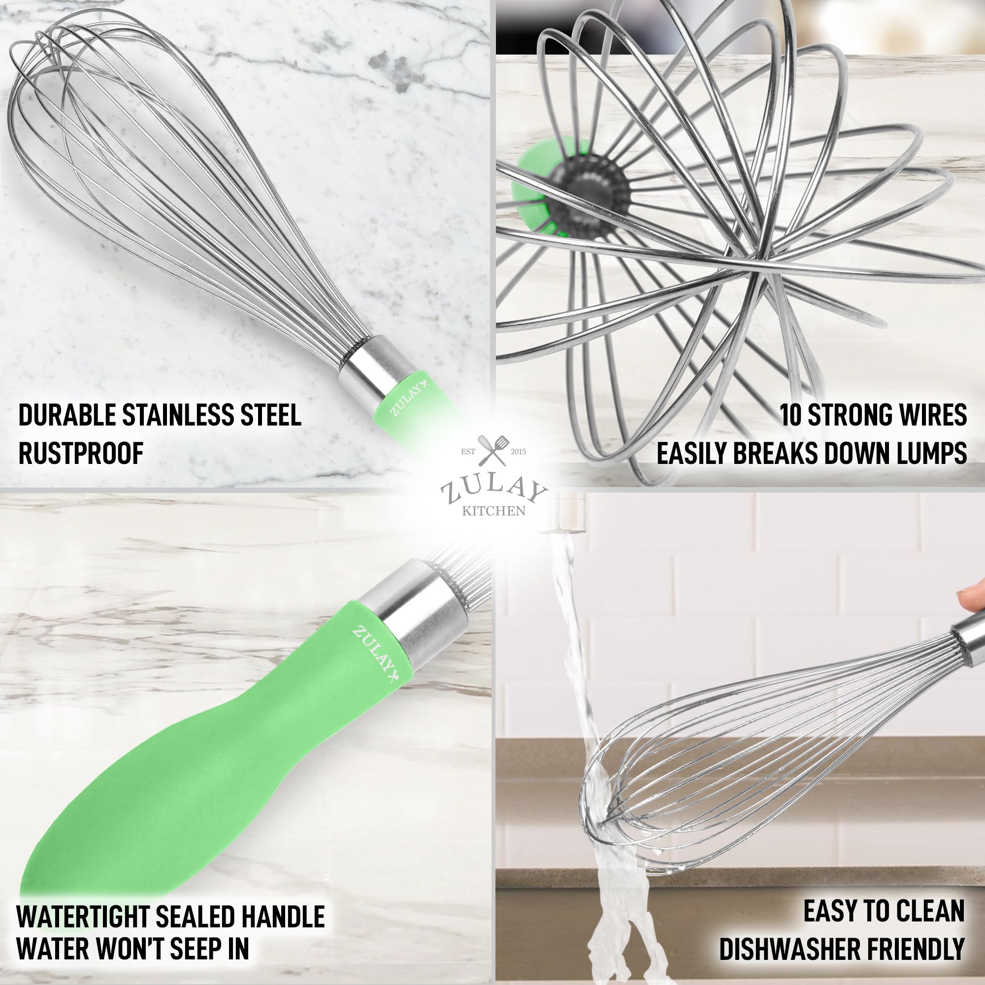 Zulay 12-Inch Stainless Steel Whisk - Balloon Whisk Kitchen Tool With Soft Silicone Handle - Thick Durable Wired Whisk Utensil F