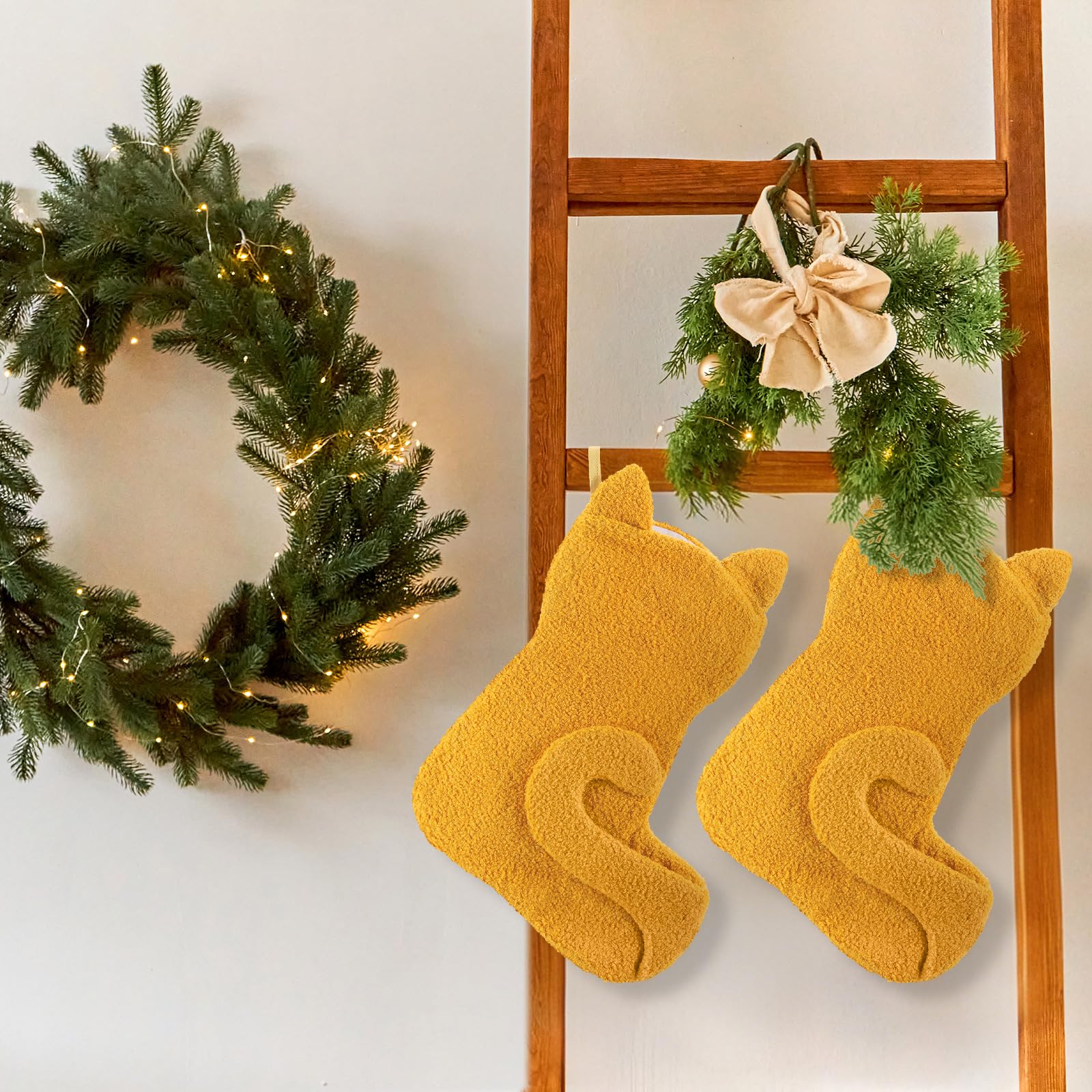 Geyoga 2 Pack Cat Christmas Stockings 19'' Large Faux Fur Sherpa Stocking Christmas Pet Fireplace Hanging Stocking Decorations X