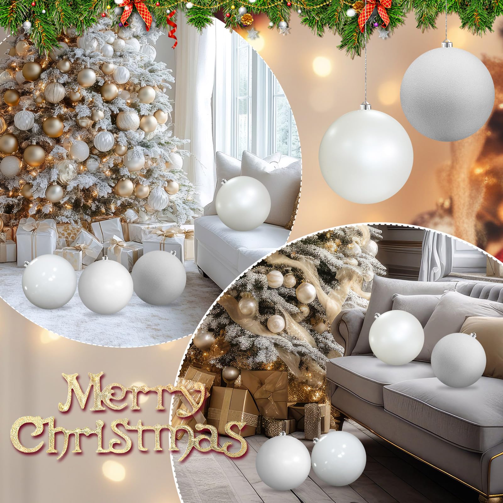 Yerliker 8 Pack Large Christmas Ornaments Balls 6 Inch Jumbo Oversized Plastic Hanging Ball Xmas Tree Decorations for Indoor Out
