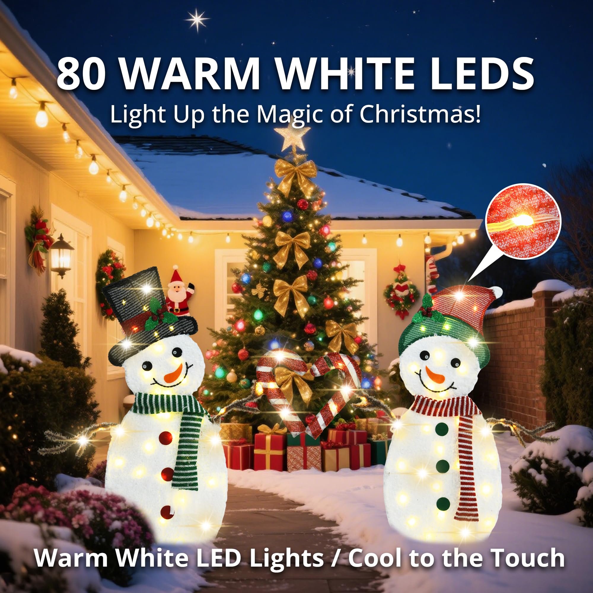 VELTENOVAIRE 32 H Snowman Lighgts Outdoor Christmas Decorations, 2D Pre-lit Cute Holiday Lawn Lights Decors, 80 Warm White LEDs,