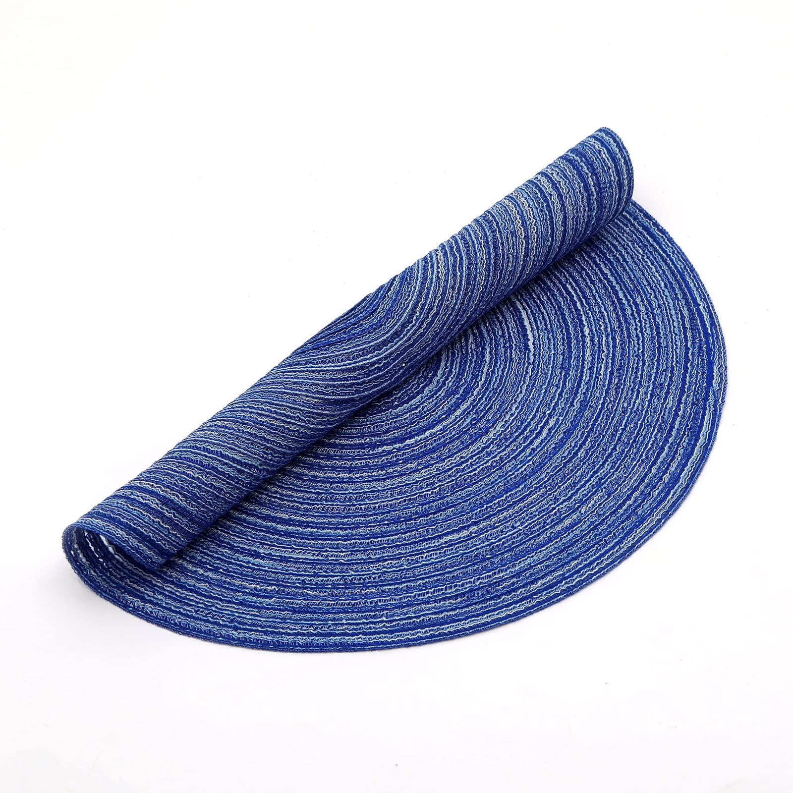 SHACOS Round Braided Placemats 15 inch Set of 6 Washable Kitchen Table Placemats for Home Wedding Party (Blue White, 6)