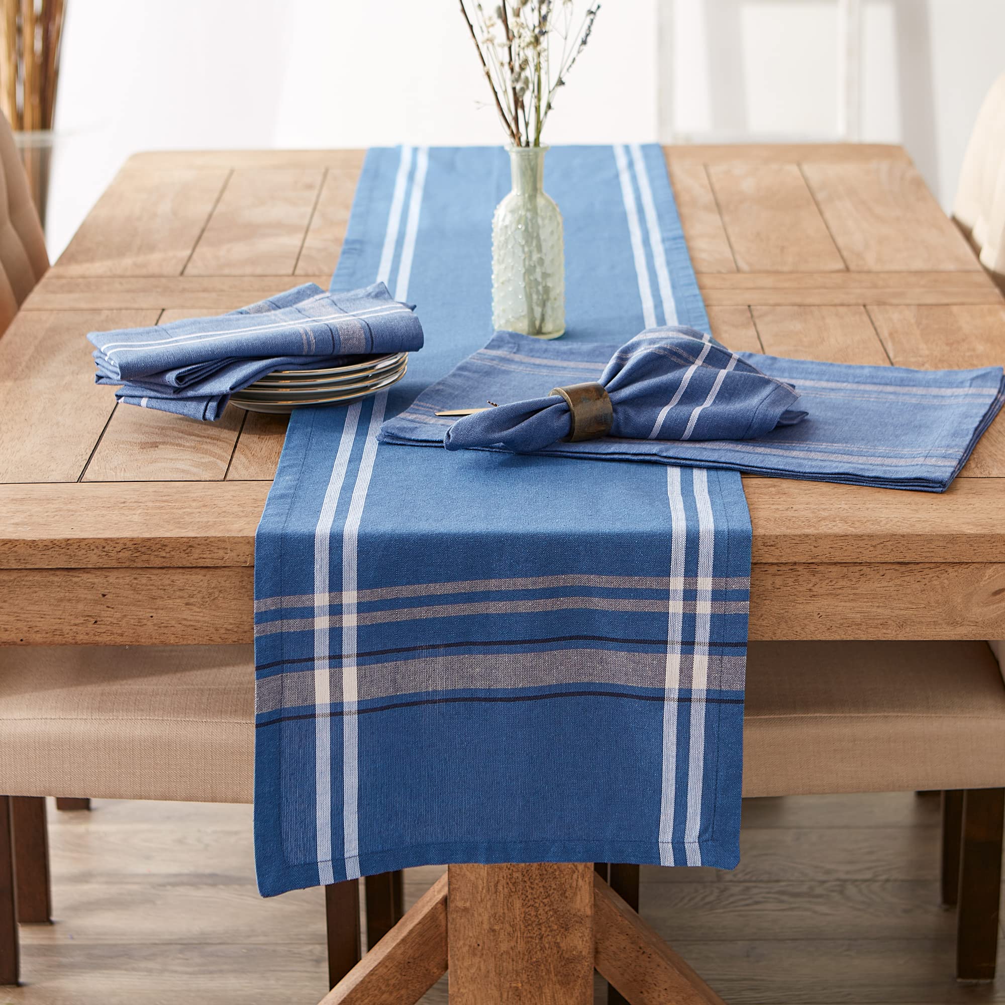 DII Blue Chambray French Stripe Table Runner