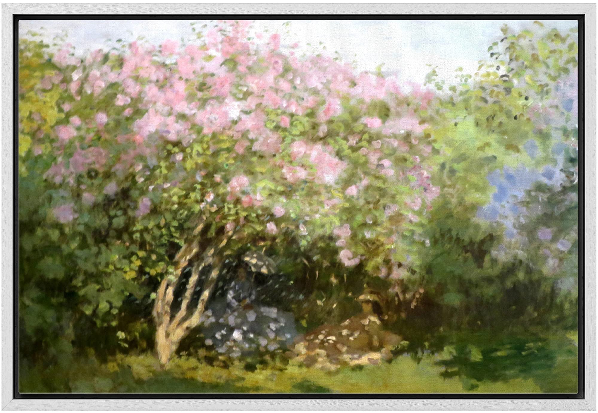 Wall26 - Lilacs In The Sun By Claude Monet Framed Canvas Print Wall Art Famous Oil Painting Reproduction - 24''X36'' White