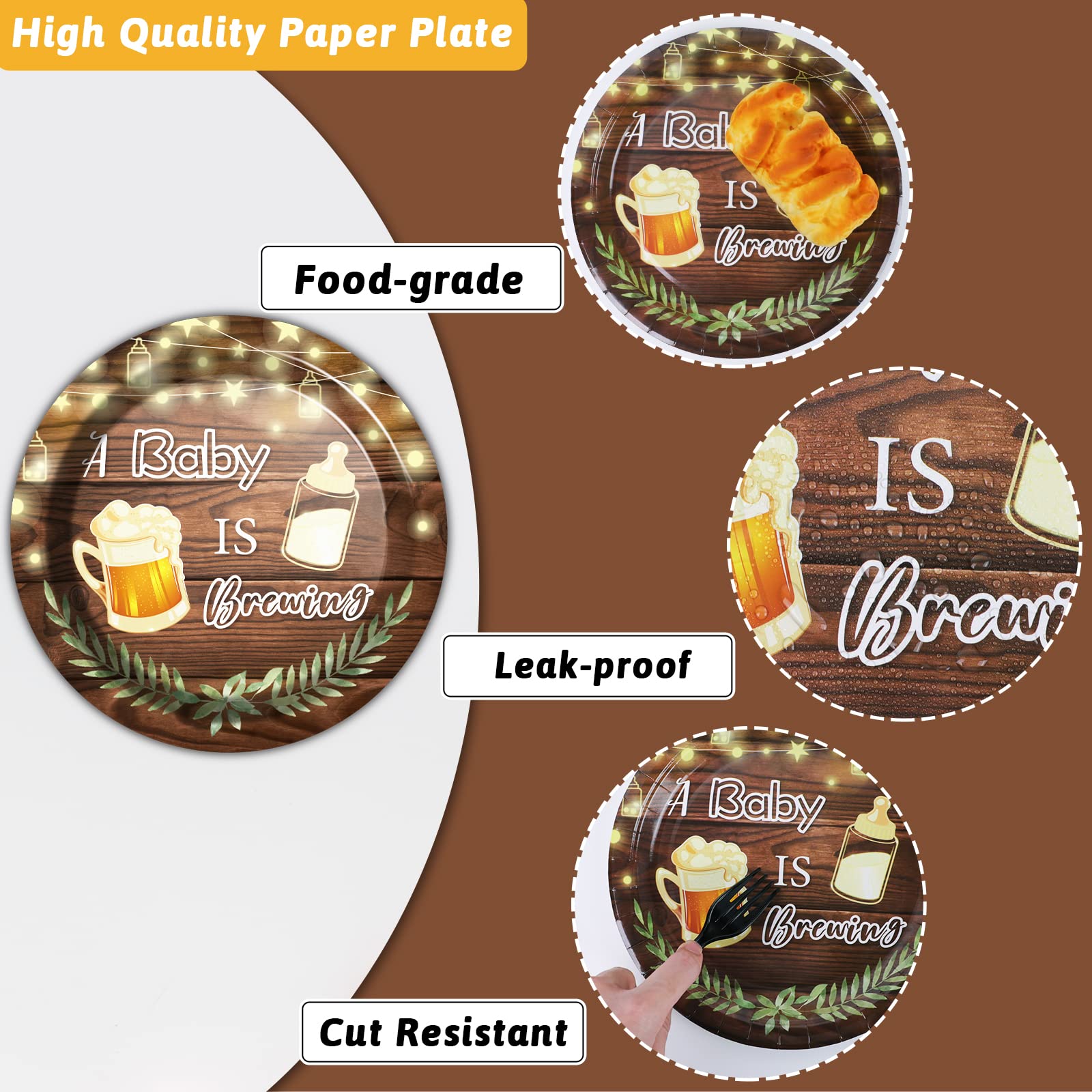 96Pcs A Baby Is Brewing Baby Shower Party Supplies Set Plates Napkins Tableware Kit For Birthday Party Paper Tableware Set Table