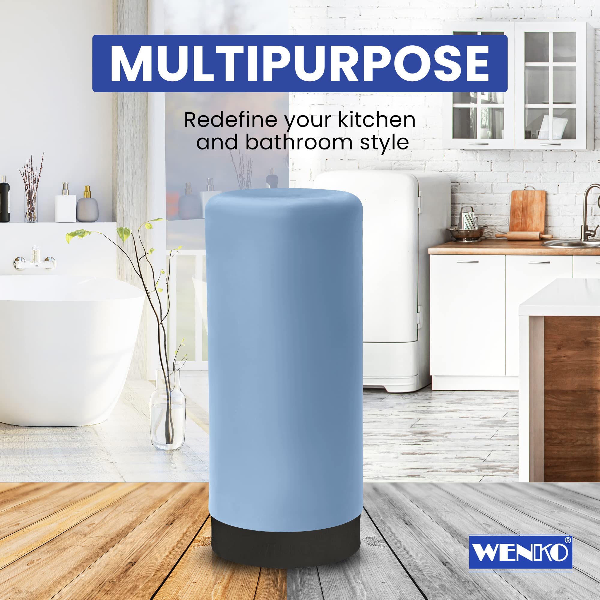 Wenko Easy Squeez-e Washing  Refillable Dish Liquid and Hand Soap Kitchen and Bathroom  Countertop Dispenser  2.4 x 2.4 x 5.5 inches  Blue