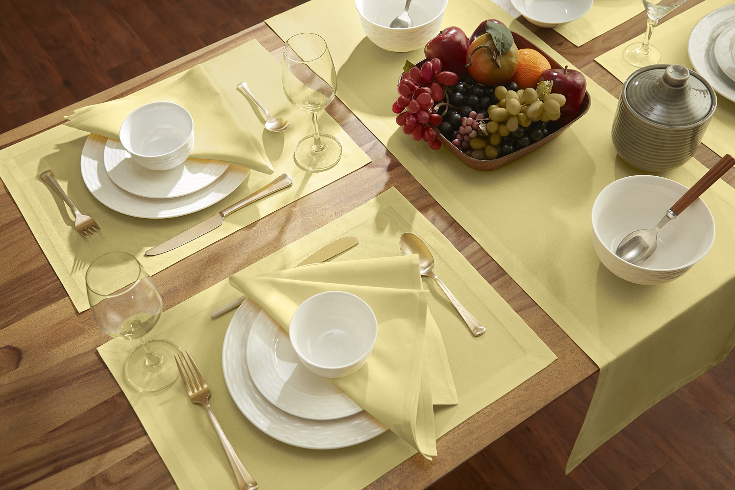 Solino Home Dinner Napkins 20 X 20 Inch - Dru Cotton Linen Yellow Cloth Napkins Set Of 4 For Spring, Easter - Handcrafted And Ma