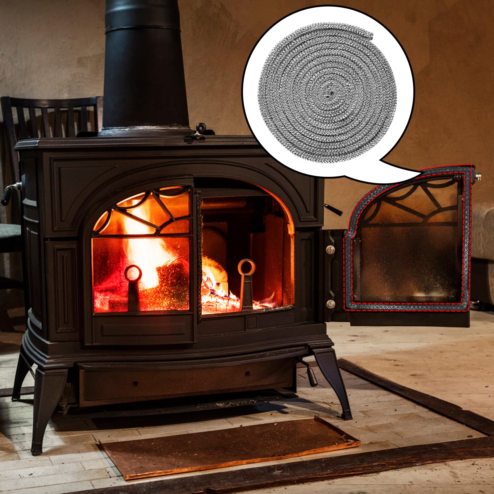 Wood Stove Gasket,1/4'' Wood Stove Door Replacement Gasket,Gasket Rope Replacement For Stove Or Woodburning Stoves Fireplace Doo