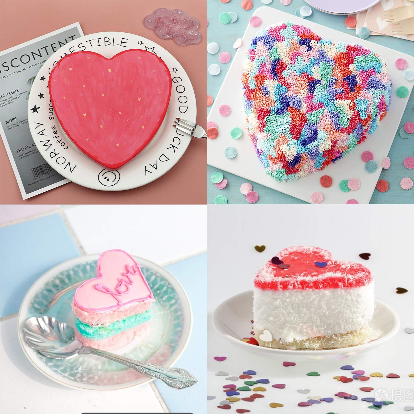 Rhoxshy Heart Shaped Cake Pans 3Pcs, Silicone Molds Heart Baking Pans, 5'' 8'' 10'' Heart Cake Mold Non-Stick Cake Pan Set For C