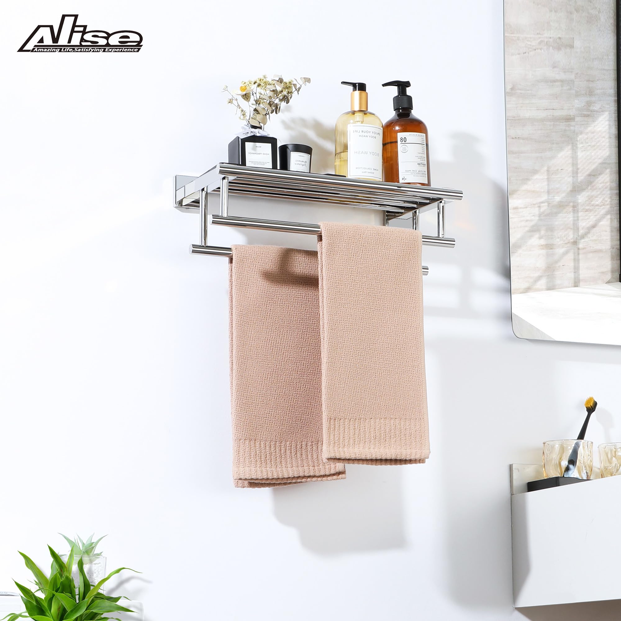 Alise Towel Rack,Towel Hanger Towel Shelf With Double Towel Bars For Bathroom Lavatory,16 Inch Sus 304 Stainless Steel Wall Moun