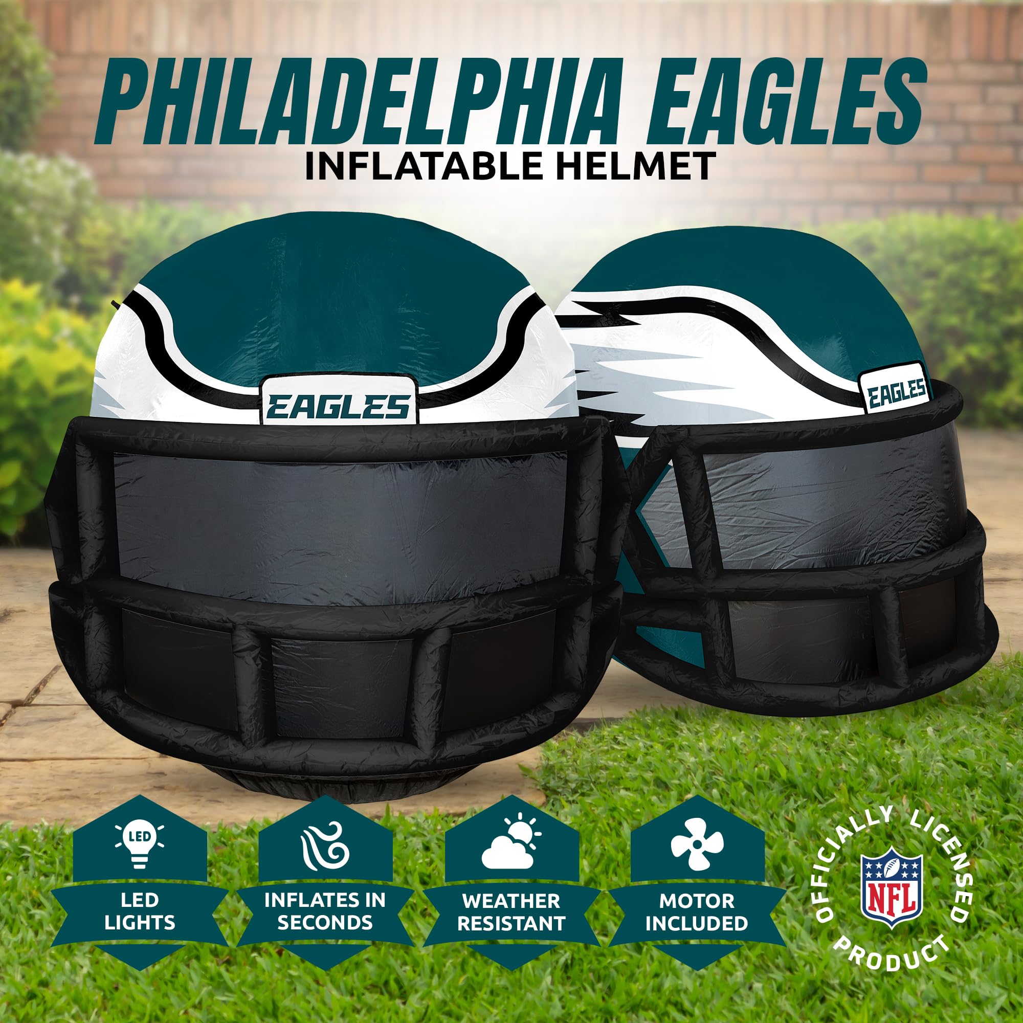 Sporticulture NFL Philadelphia Eagles 4ft Inflatable Helmet with LED Lights & Built-in Blower - Merchandise Decor Ideal for Lawn