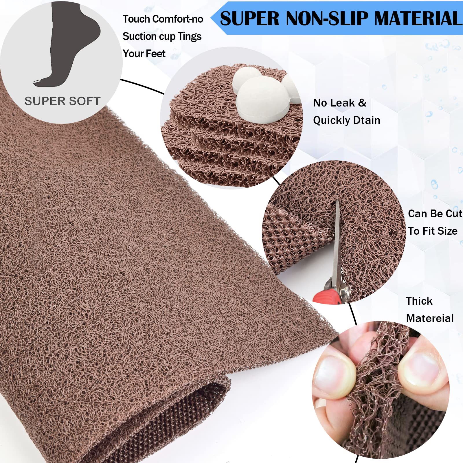 Non Slip Bathtub Mat, 15.7   36 Inch, Bath Mat For Textured Tub Surface, Loofah Mats For Shower And Bathroom, Quick Drying, Brow