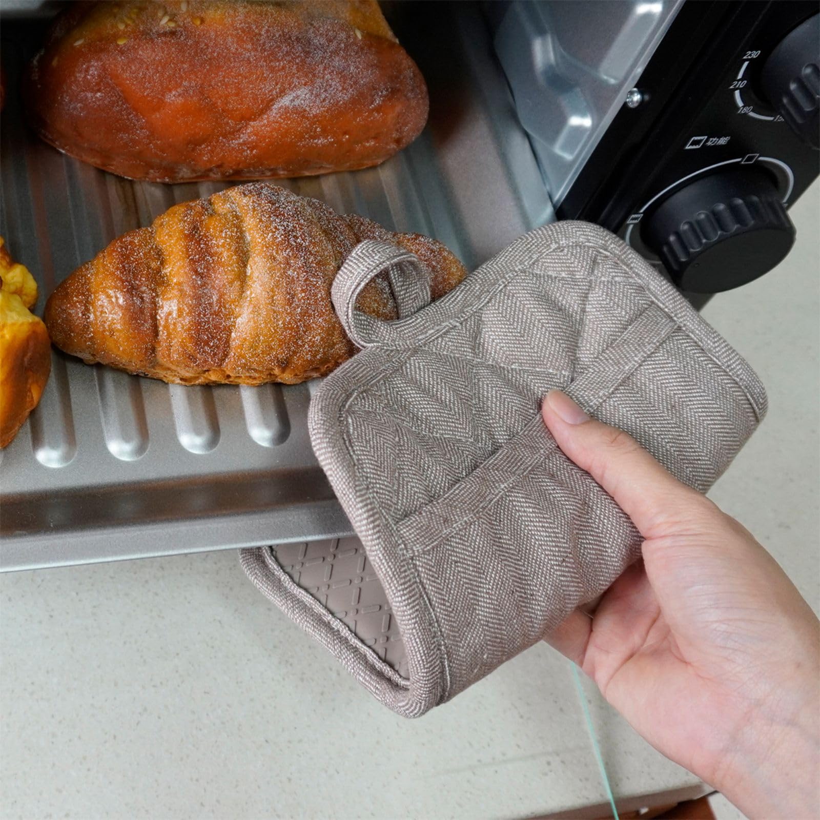 Pot Holders Yarn-Dyed Set Of 3 Non Slip Silicone Kitchen Lines Heat Resistant 500? Kitchen Gloves Bbq Cooking Baking Women Men C
