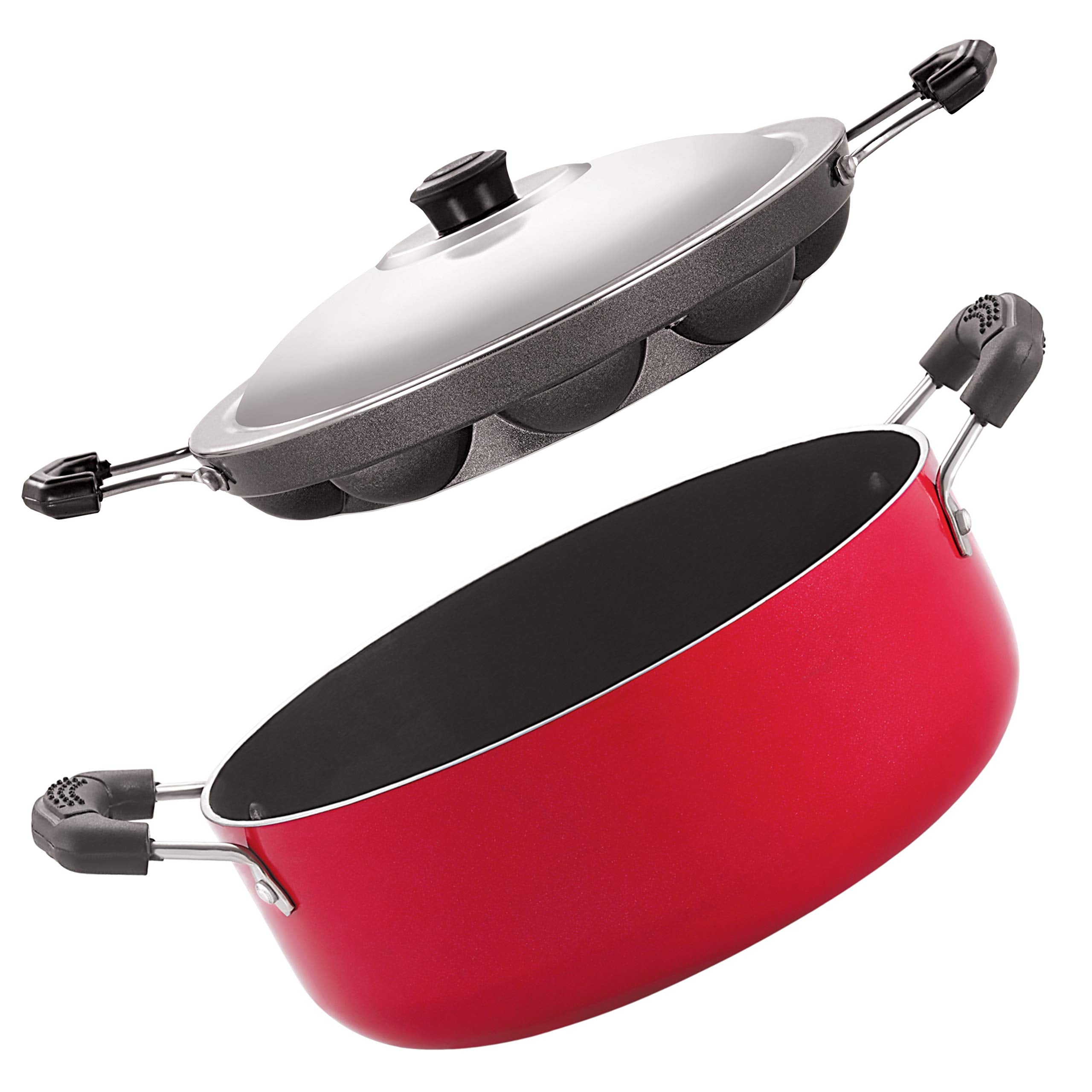 Nirlon Nonstick Cookware Set Standard,2Pieces,Black And Red (Ap12_Cs24)