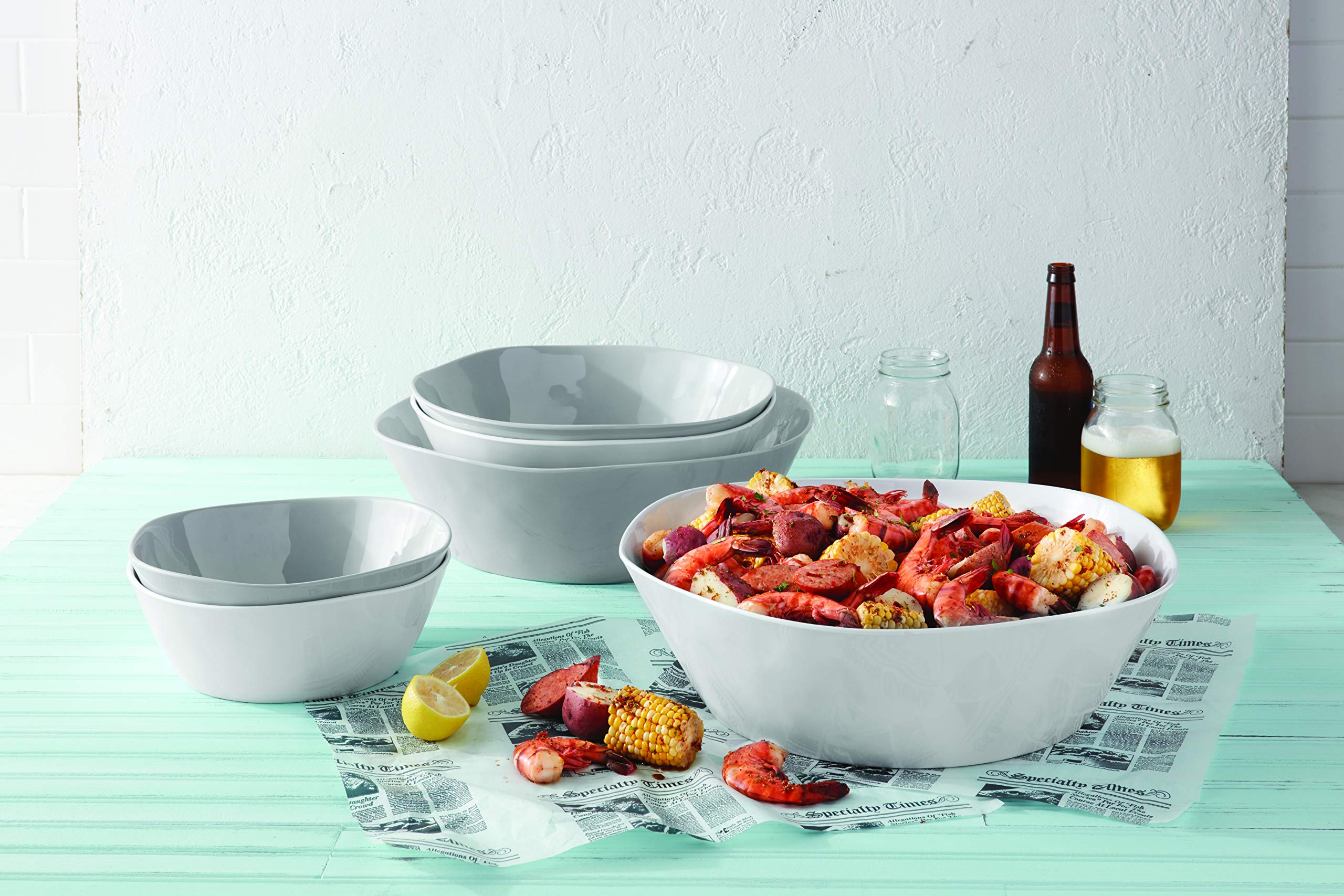 American Metalcraft Cbl185Cl Round Melamine Serving Bowl, Crave Collection, Cloud, 185-Ounces