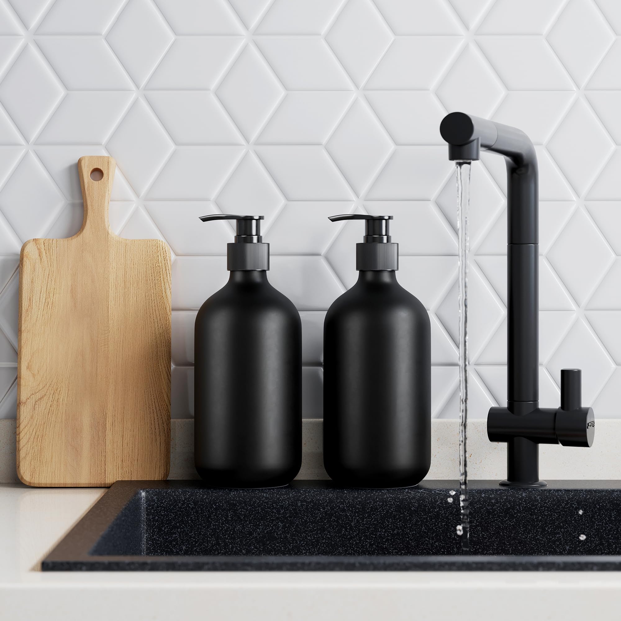 2Pcs Black Soap Dispenser, 16Oz Black Plastic Dish Soap Dispenser Hand Soap Dispenser For Kitchen, Farmhouse Soap Dispenser For