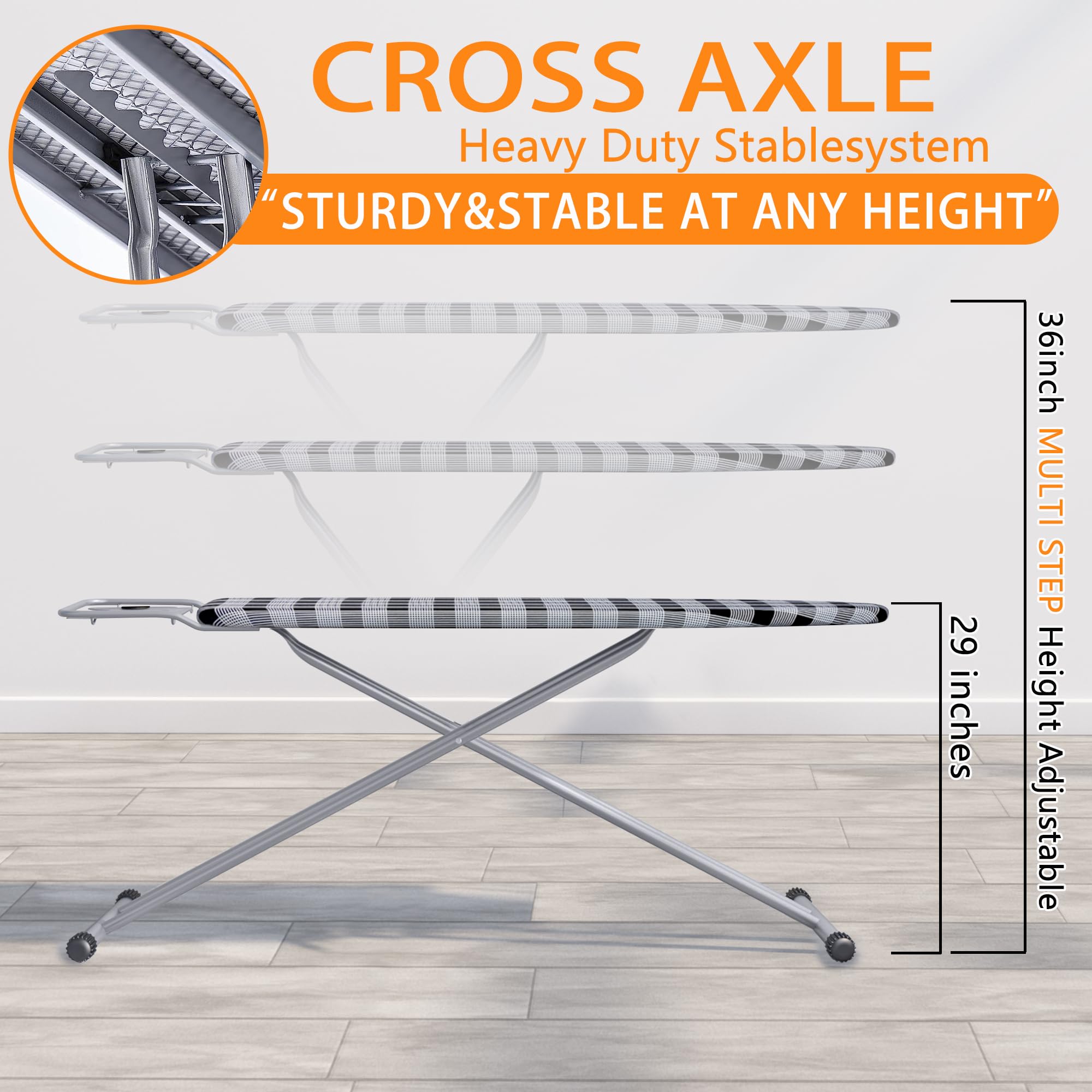 Jakeefud Ironing Board 13'' X 43'' W/Extra Thick Heavy Duty Padded Cover, Height Adjustable,Heat & Scorch Resistant Fabric, Anti