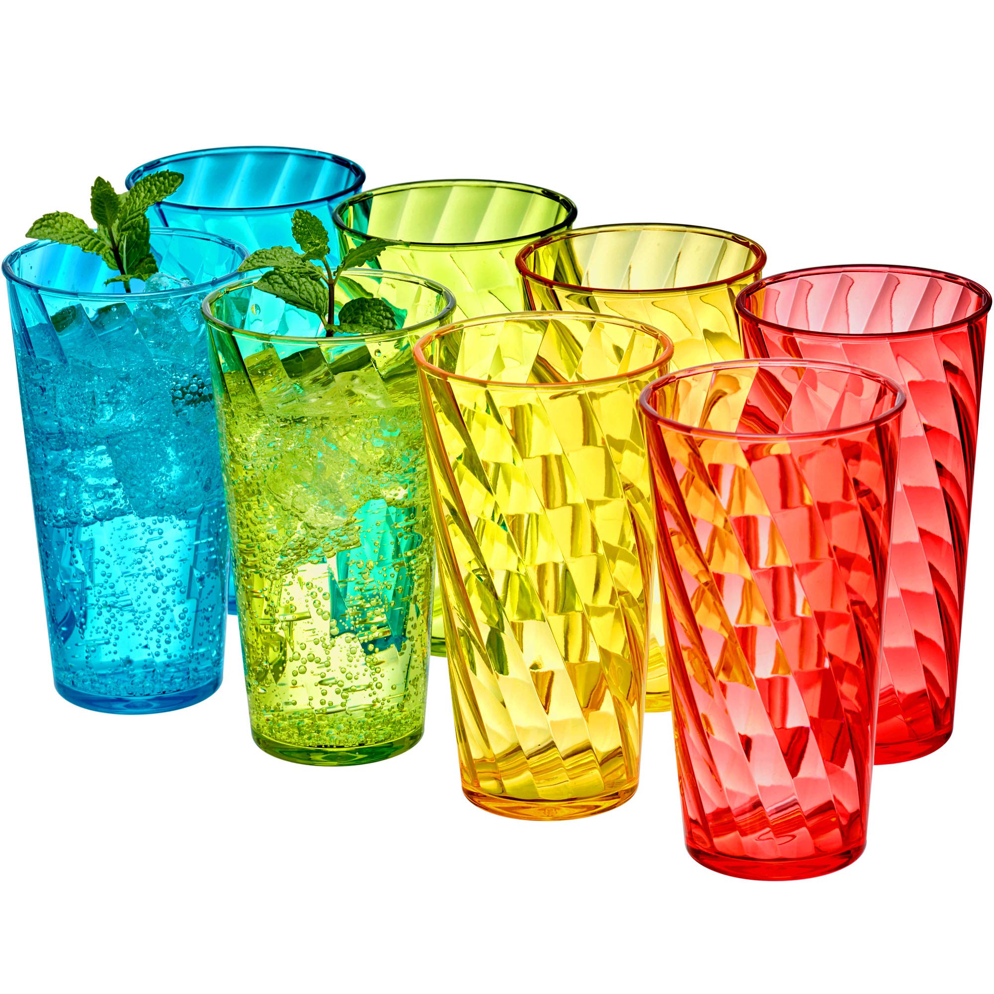 Amazing Abby - Glacier - 18-Ounce Plastic Tumblers (Set Of 8), Plastic Drinking Glasses, Mixed-Color High-Balls, Reusable Plasti