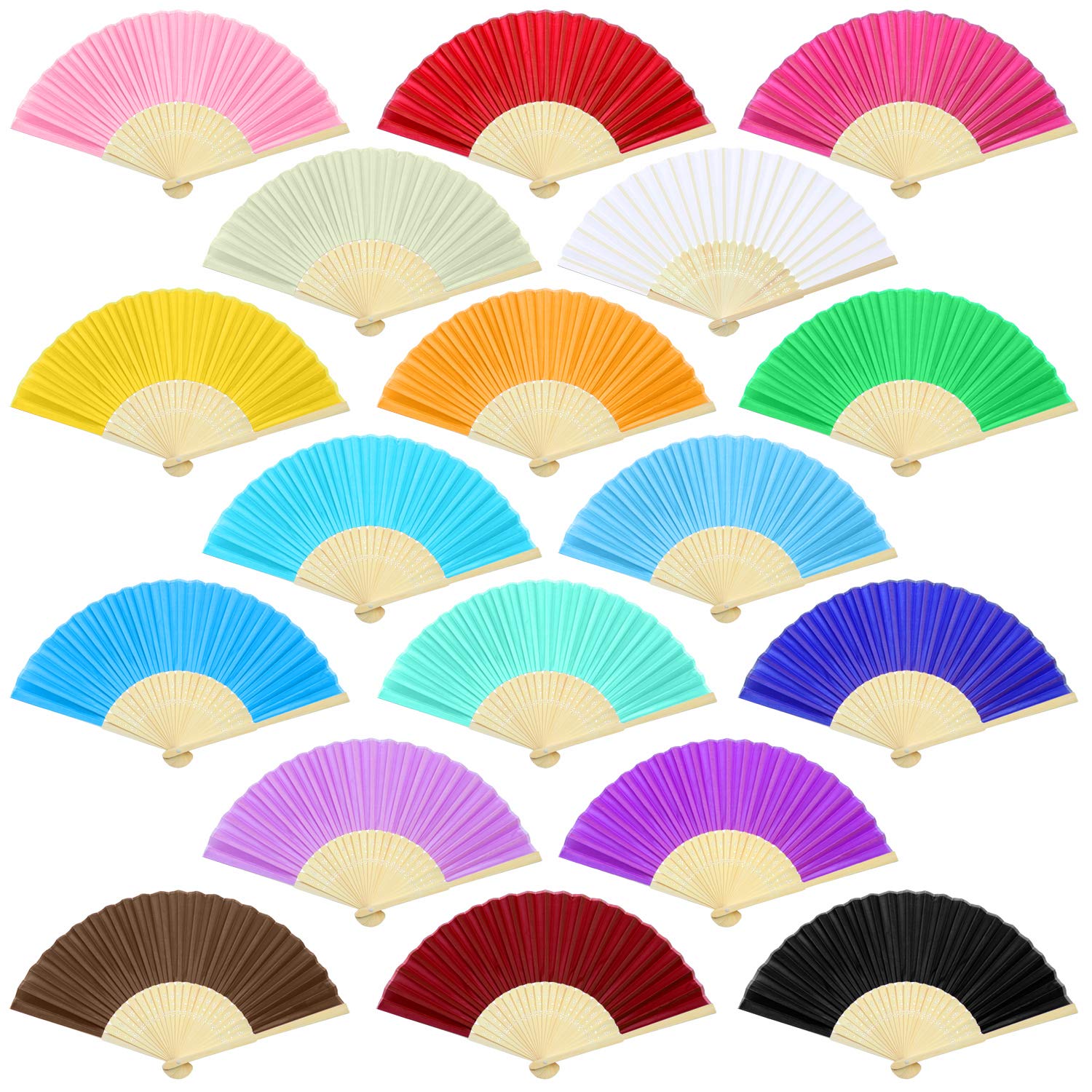 Aneco 18 Pieces 18 Colors Handheld Fans Cloth Hand Fans Bamboo Folding Fans for Wedding Decoration, Church Wedding Gifts, Party 