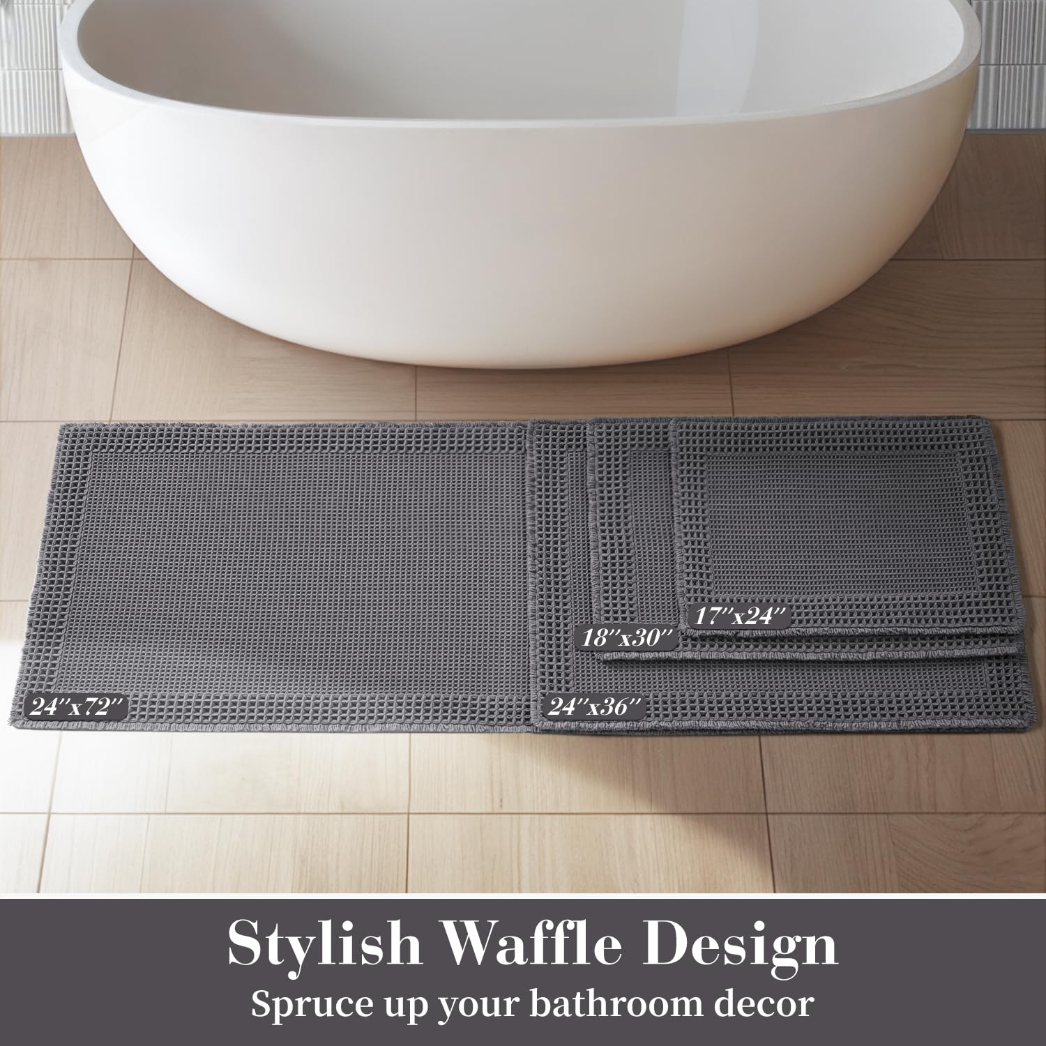 Resare Waffle Bathroom Runner Rugs, Super Absorbent Bath Mat Non Slip Washable Quick Dry, Upgraded Ultra Soft Boho Bath Rugs Wit