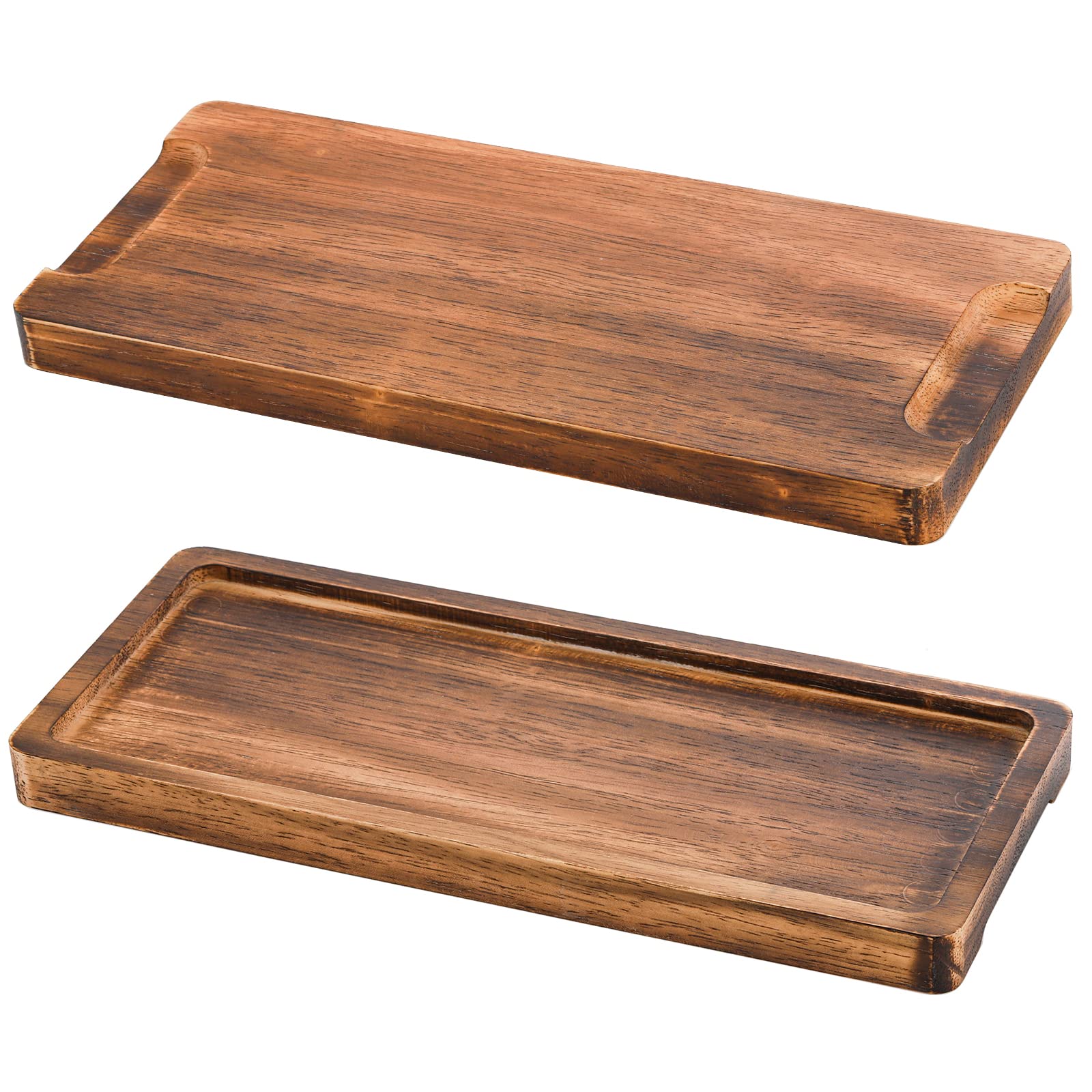 Soujoy Set Of 4 Wood Serving Tray, Oak Platter For Food, 12'', 14.5'' Rectangular Charcuterie Board With Edge For Home Decor, De