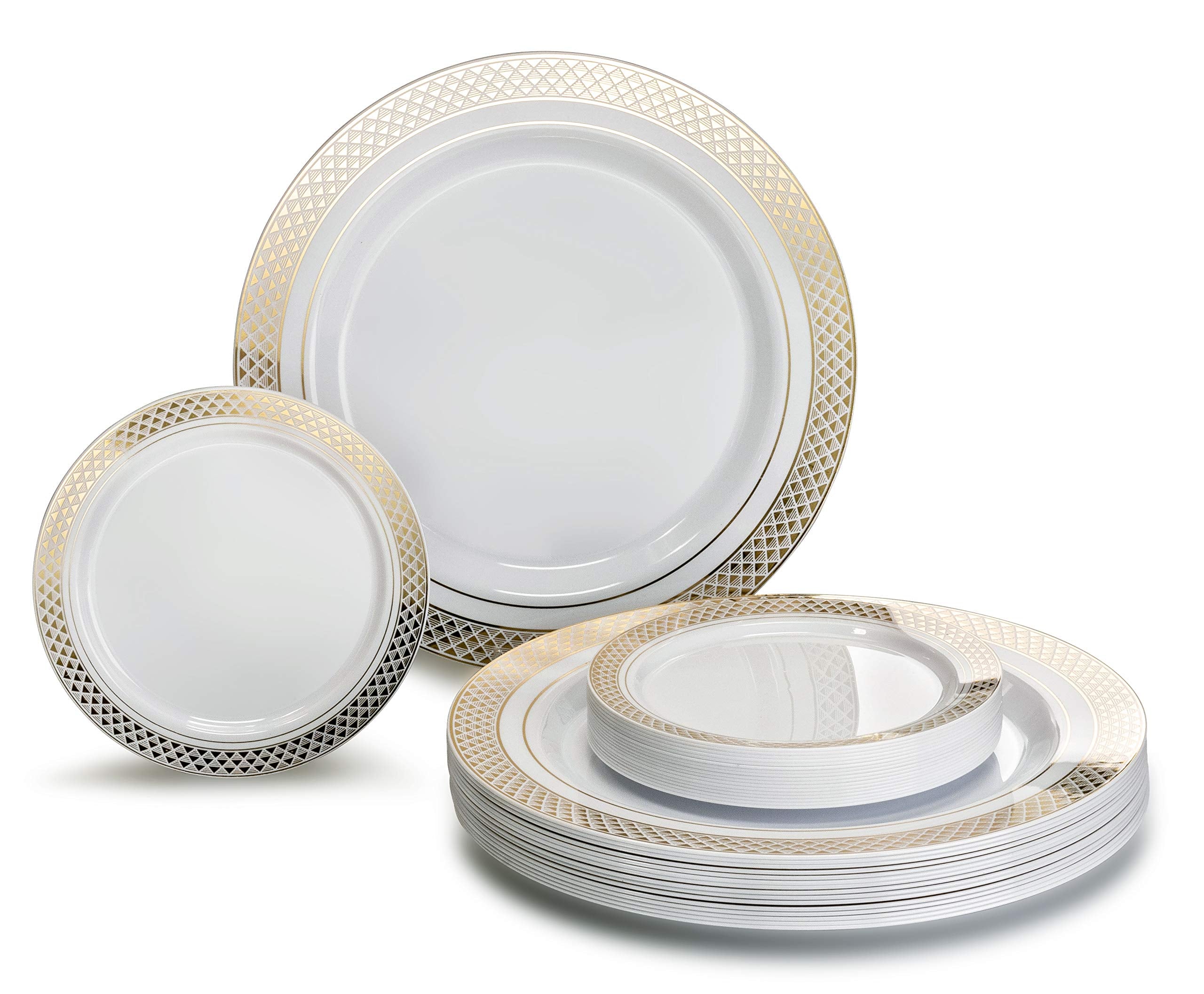 ' Occasions '' 50 Plates Pack, Heavyweight Premium Disposable Plastic Plates Set (25 X 10.5'' Dinner + 25 X 6.25'' Cake Plates)