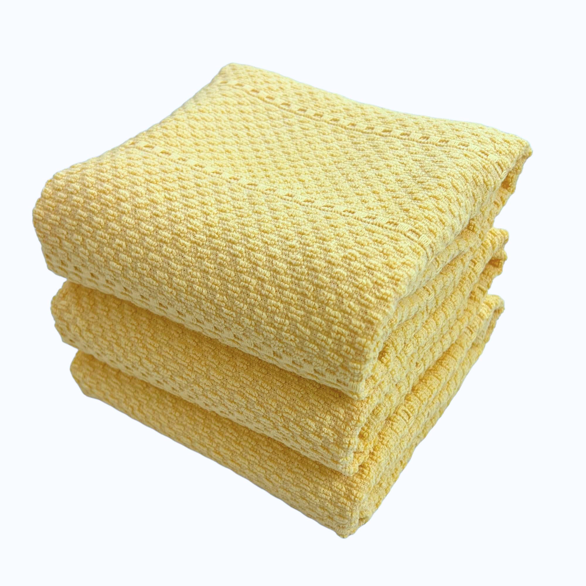 Light Yellow Kitchen Hand Dish Towels: Oversized 28'' X 18'',100% Cotton Cloth Soft Cleaning Drying Absorbent Textured Design, S