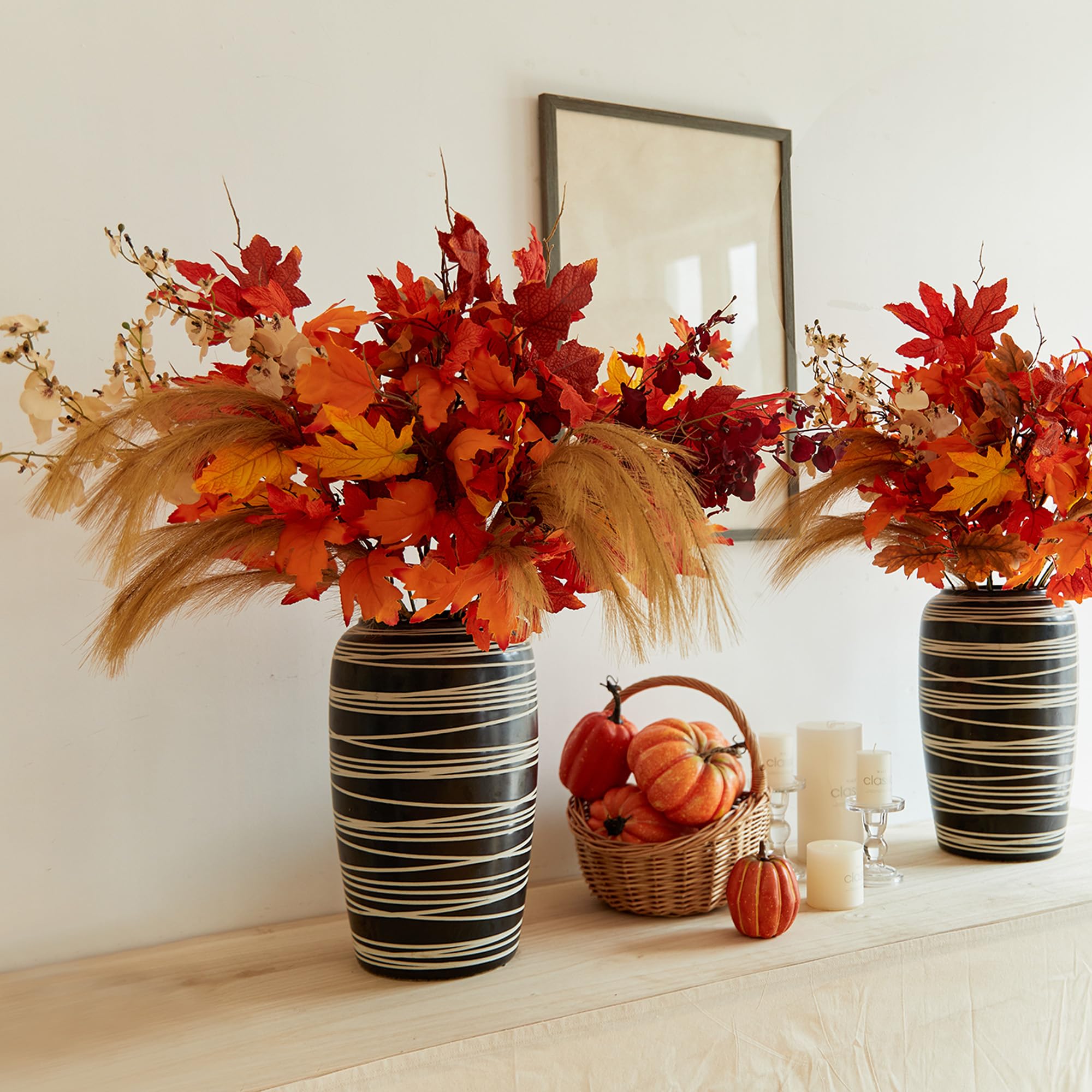 MISSPIN Thanksgiving Decorations - 9Pcs Fall Decor Artificial Flowers Orchid Maple Leaves Stems Set Fall Stems Faux Reed Maple L