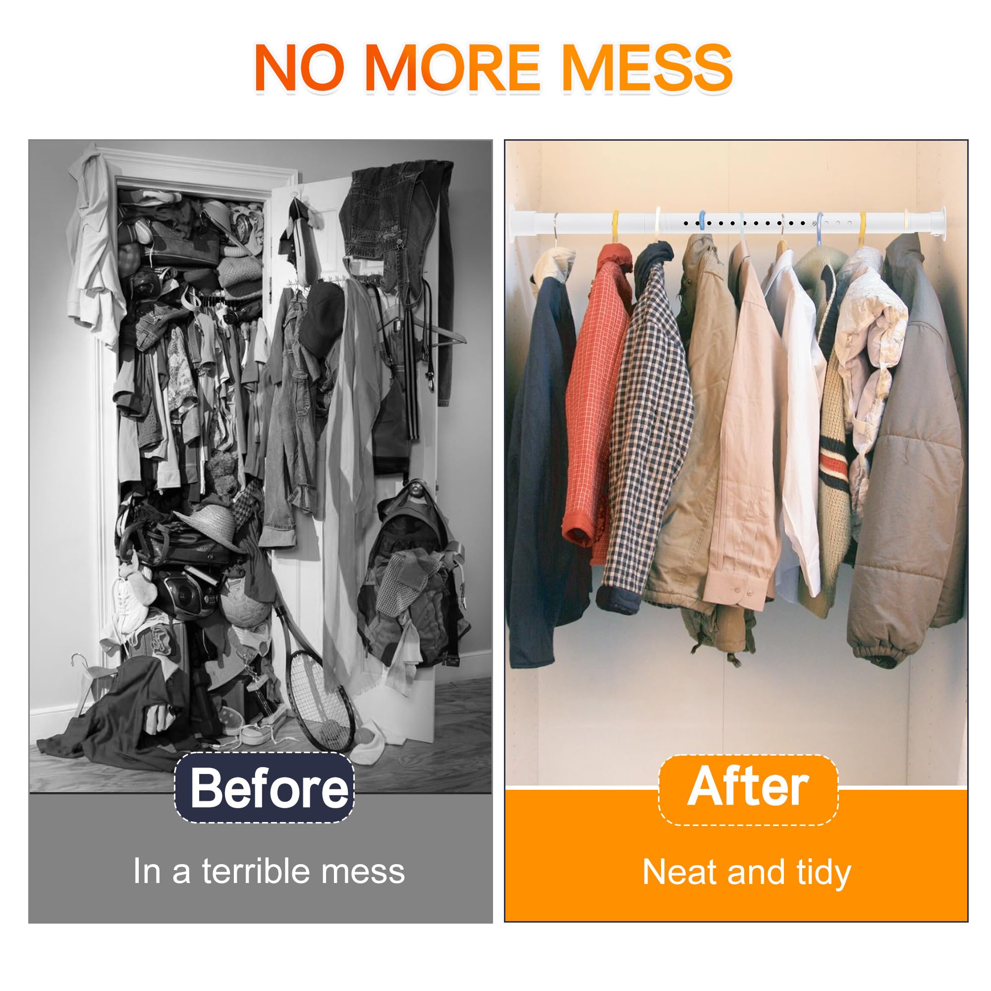 Closet Rod, 17 To 64 Inches Adjustable Closet Rods For Hanging Clothes Heavy Duty Closet Hanging Rod Metal White Rod For Closet,