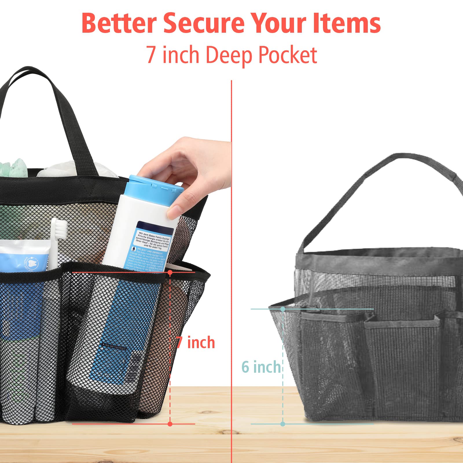 F-Color Mesh Shower Caddy Portable, Upgrade Deeper 7 Pockets Shower Caddy Basket Bag Tote For College Dorm Room Bathroom Essenti
