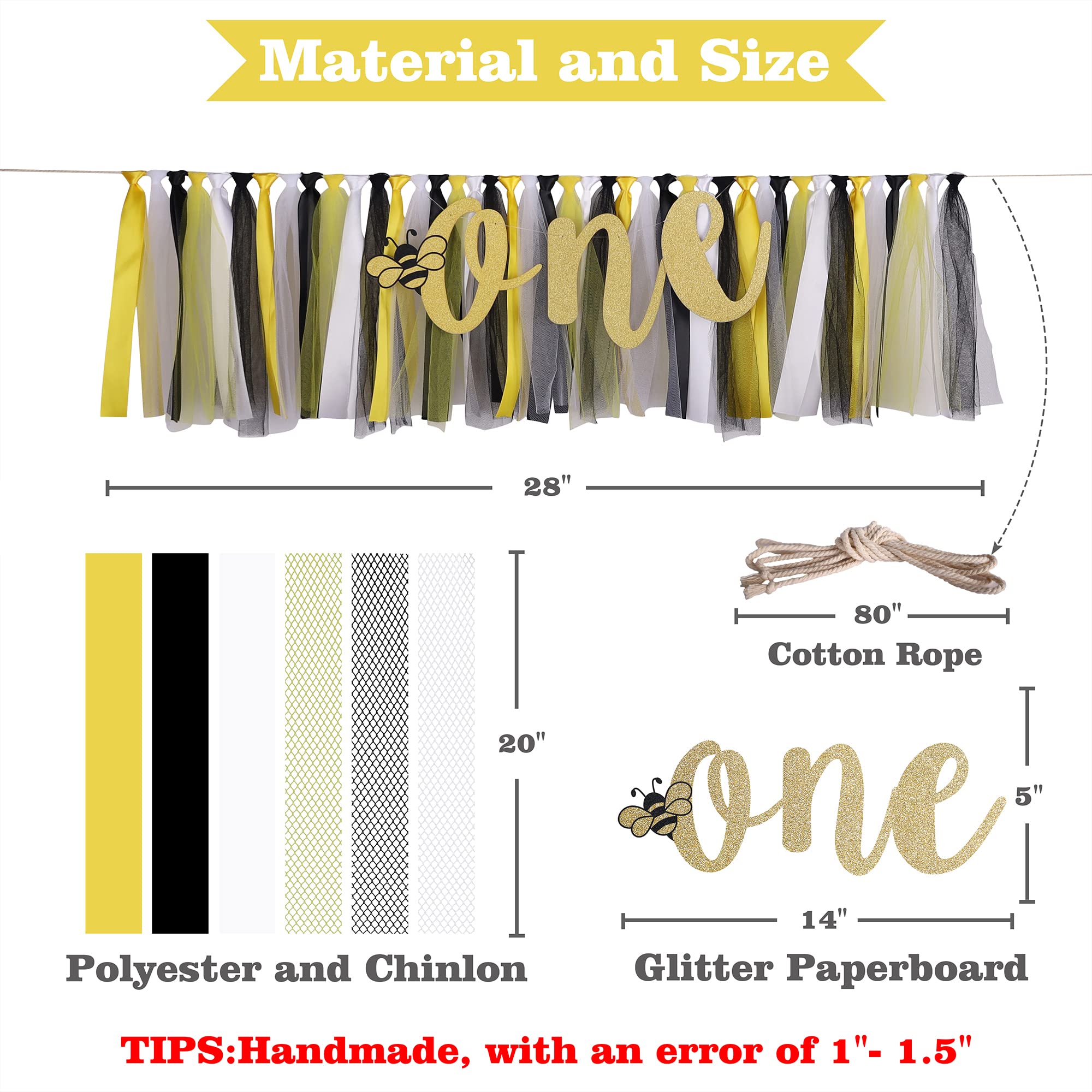 Miaul Honeybee Highchair Banner Decoration For Baby - First 1St Birthday Banner Photo Props, Yellow White Black, High Chair Garl