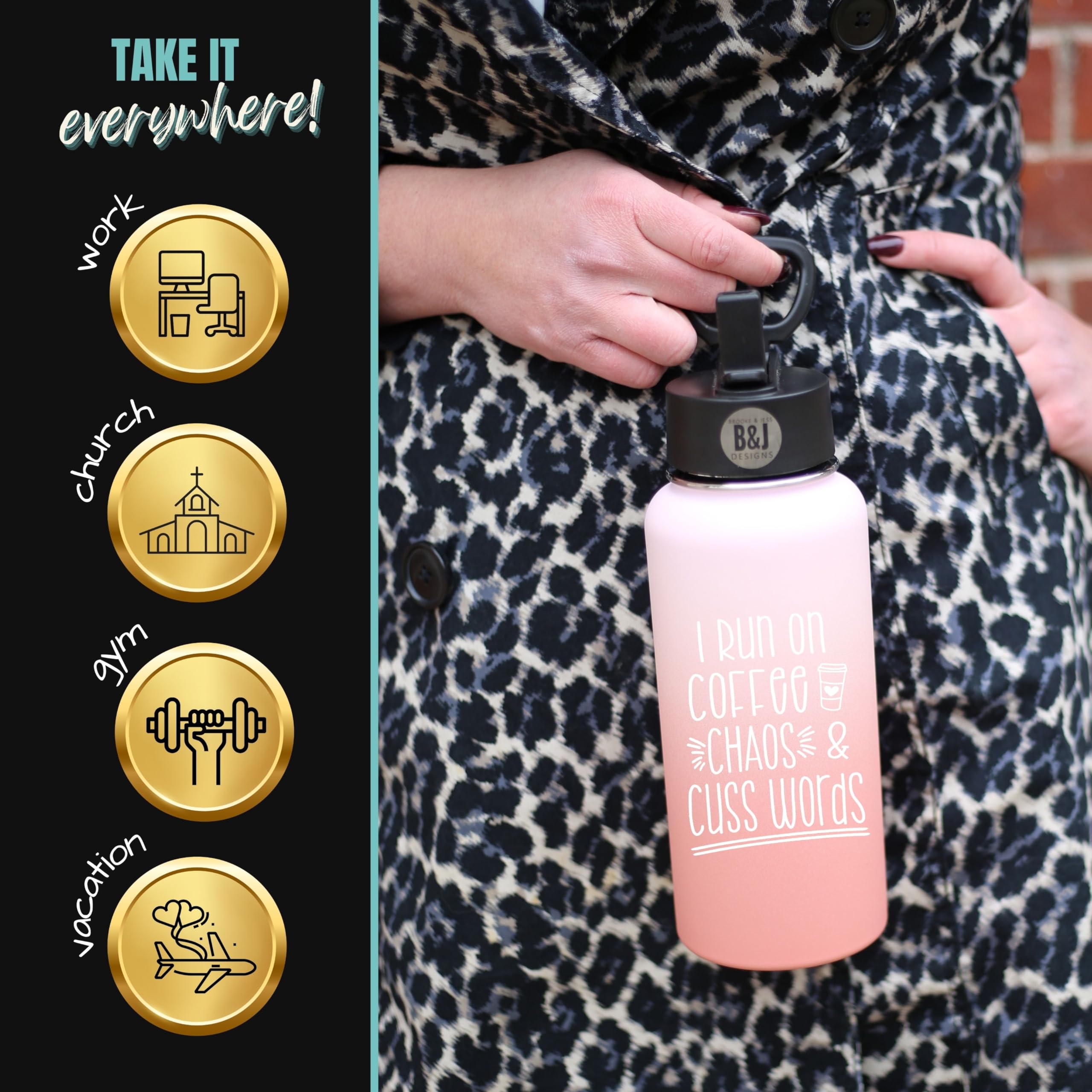 Brooke & Jess Designs Coffee Chaos Cuss Words - Funny Mom Coffee Mug - Best Gifts For Mom, Women, Coworkers - Great Travel Coffe