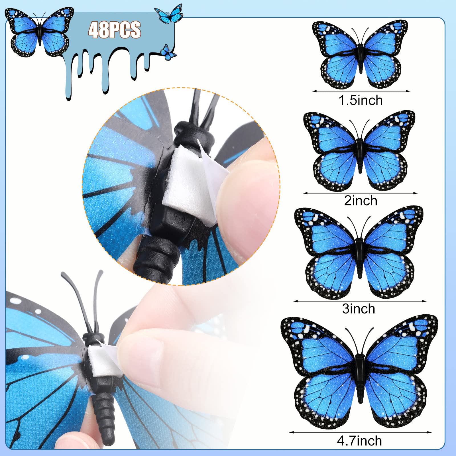 4 Size Monarch Butterfly Decor Halloween Wall Decor Artificial Magnetic Monarch Butterfly Decor 3D Monarch Butterfly Wall Decal