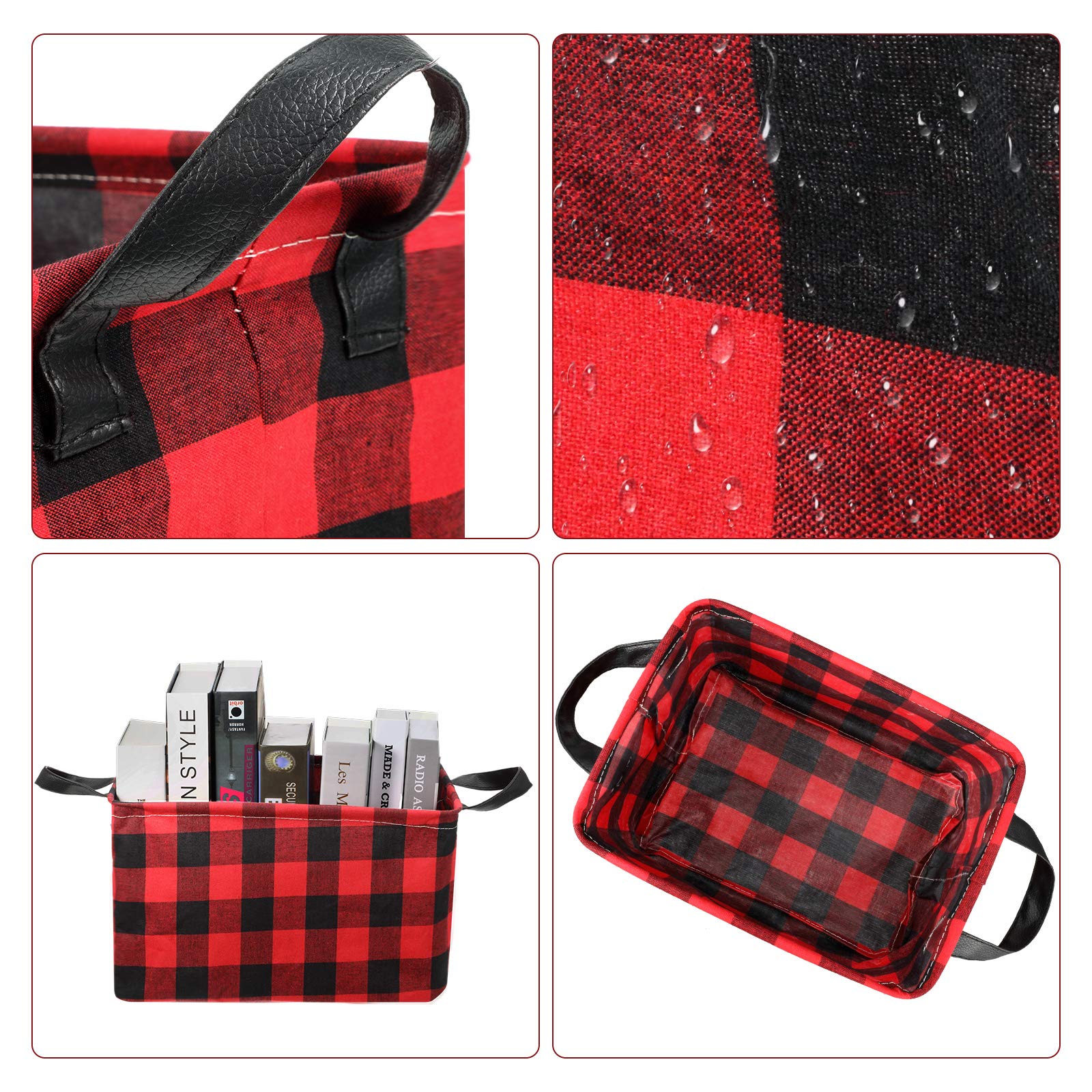 Boao 6 Pcs Buffalo Plaid Basket Square Storage Basket Buffalo Check Basket Bin Solid Storage Organizer With Handles Collapsible
