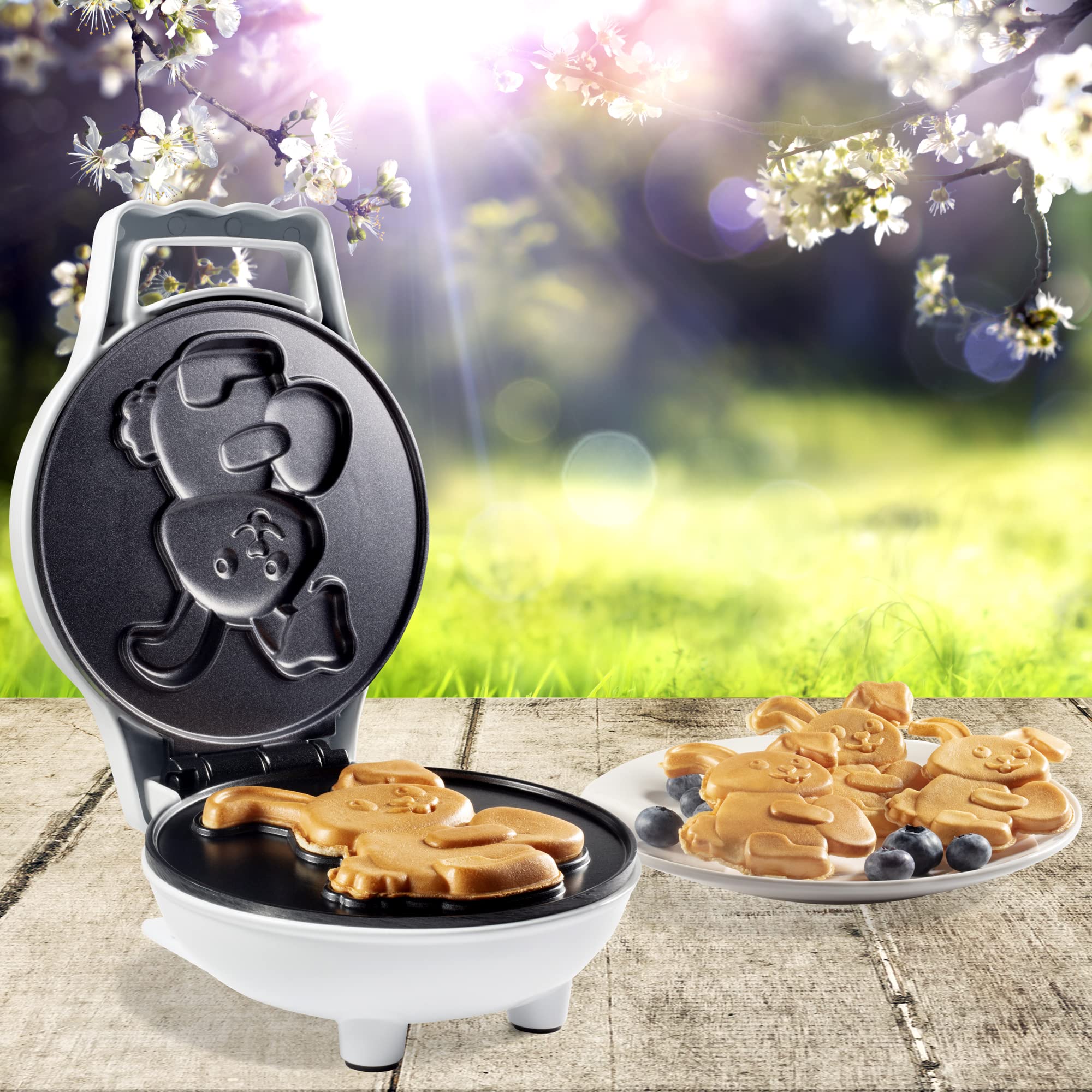Easter Bunny Mini Waffle Maker - Make Holiday Breakfast Special For Kids & Adults W Cute Bunny Waffles Or Pancakes- Individual 4