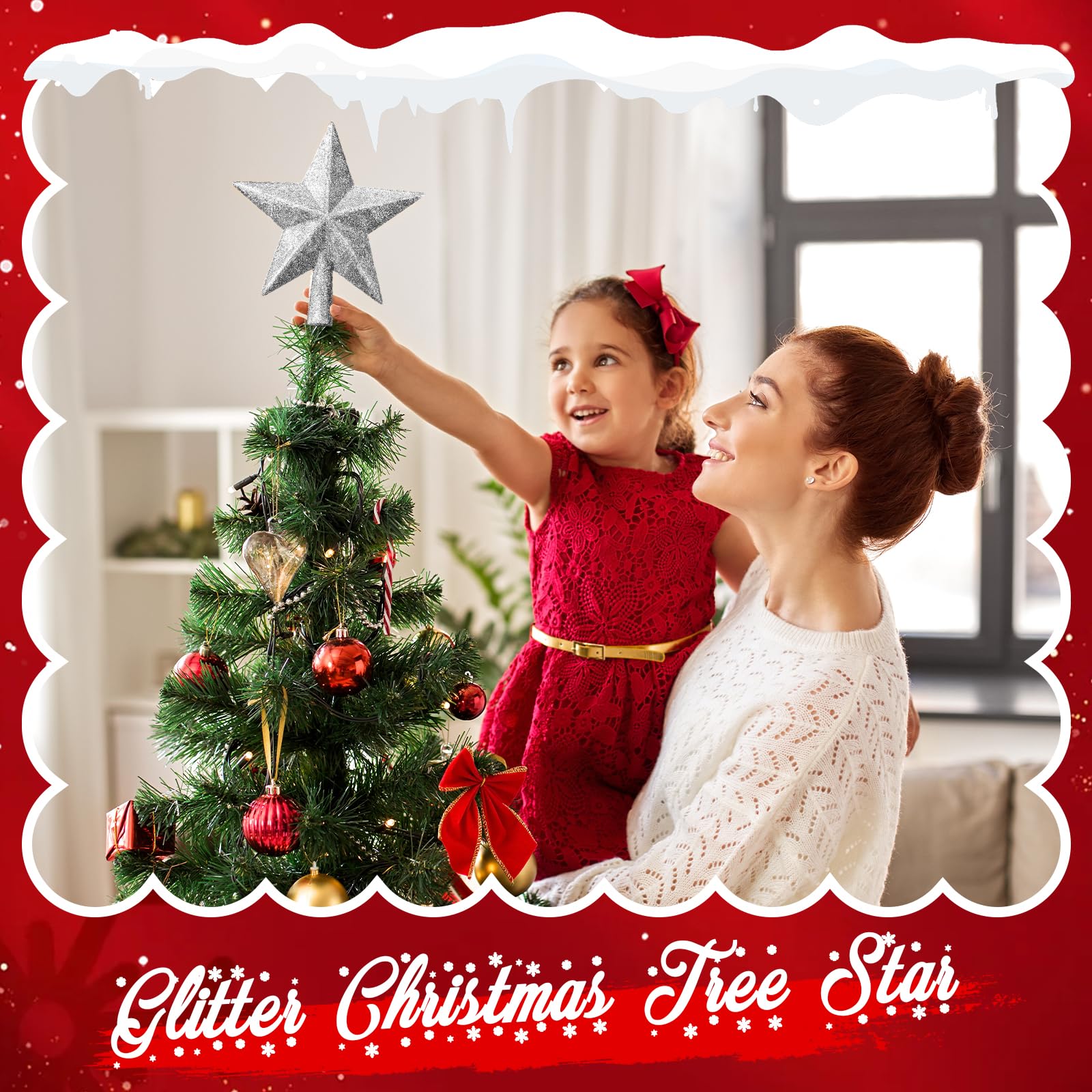 Hanaive 6 Inches Christmas Tree Topper Glitter Star Tree Topper Christmas Tree Decoration Treetop Decorative Star Ornaments for